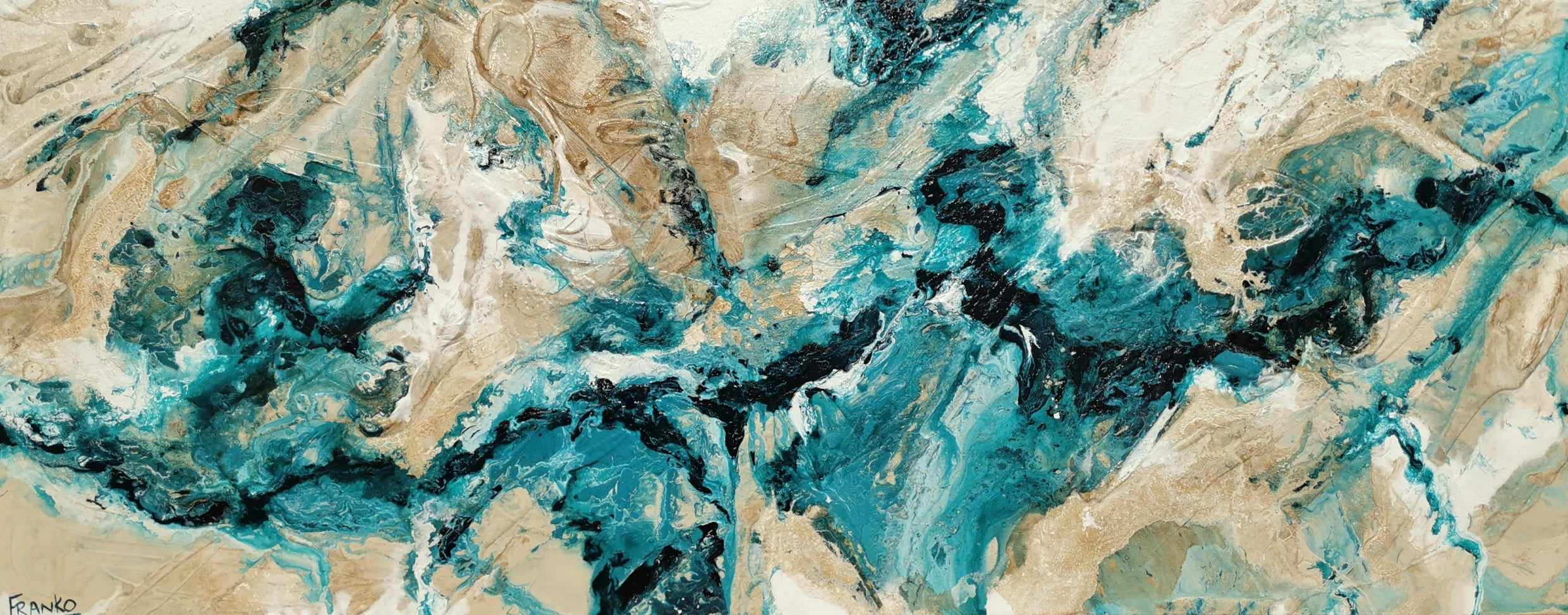 Honey and Southern Atmosphere 200cm x 80cm Teal Cream Textured Abstract Painting (SOLD)-Abstract-[Franko_Artist]-[Australian_artist]-[Gold_Coast]-[Brisbane]-[modern]-[contemporary]-[original]-[Large_artwork]-Franklin Art Studio