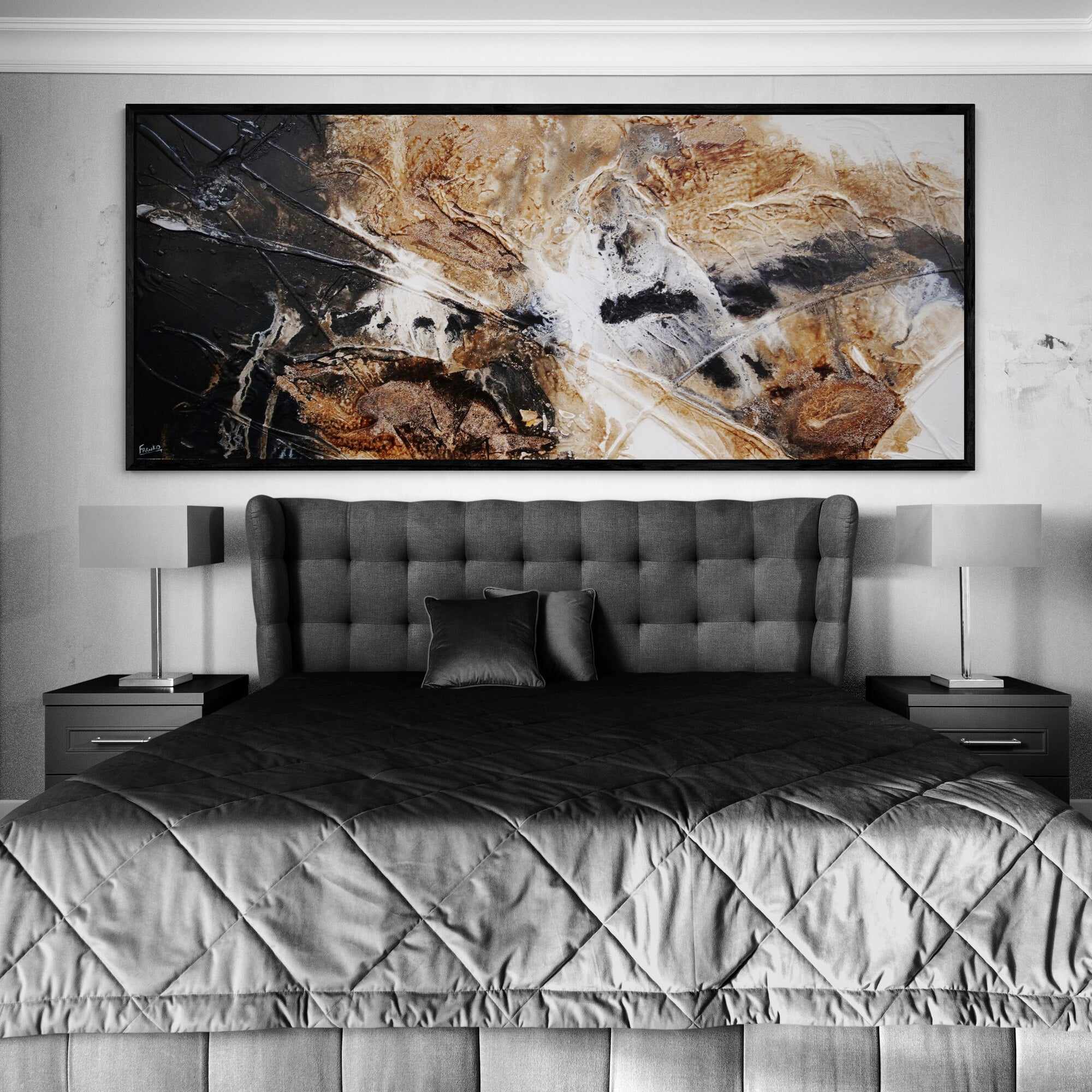 Honeycomb Ascent 240cm x 100cm Rust Black White Textured Abstract Painting (SOLD)-Abstract-[Franko_Artist]-[The_Block]-[Dream_Homes]-[ideas]- [Grand_Designs]-Franklin Art Studio