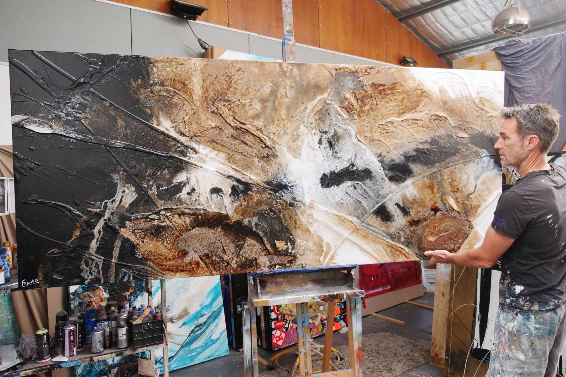 Honeycomb Ascent 240cm x 100cm Rust Black White Textured Abstract Painting (SOLD)-Abstract-[Franko_Artist]-[The_Block]-[Dream_Homes]-[ideas]-[Grand_Designs]-[Art_Lover]-Franklin Art Studio
