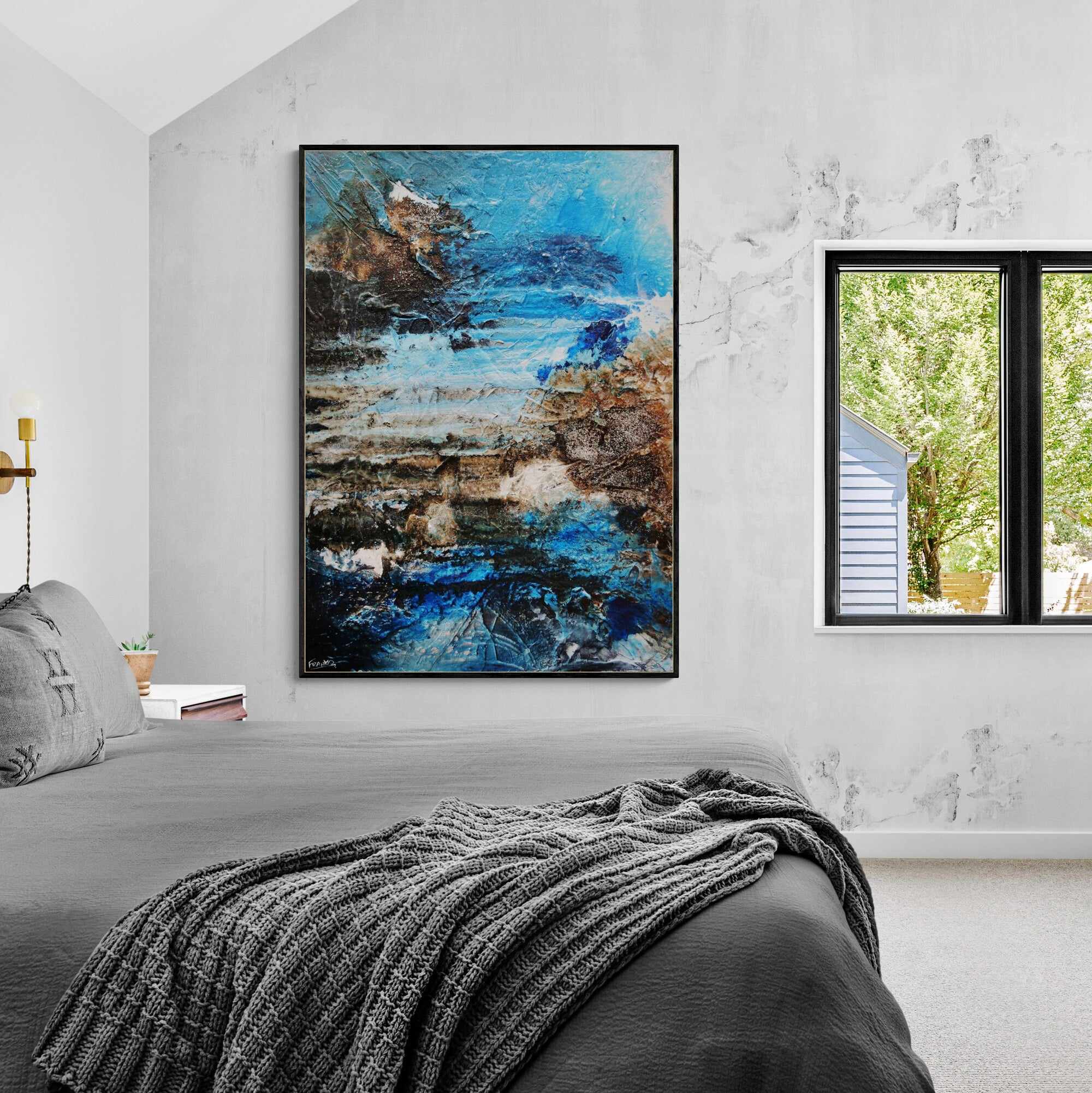 Honeycomb Cove 140cm x 100cm Blue Textured Abstract Painting (SOLD)-Abstract-[Franko_Artist]-[The_Block]-[Dream_Homes]-[ideas]-[Grand_Designs]-[Art_Lover]-Franklin Art Studio