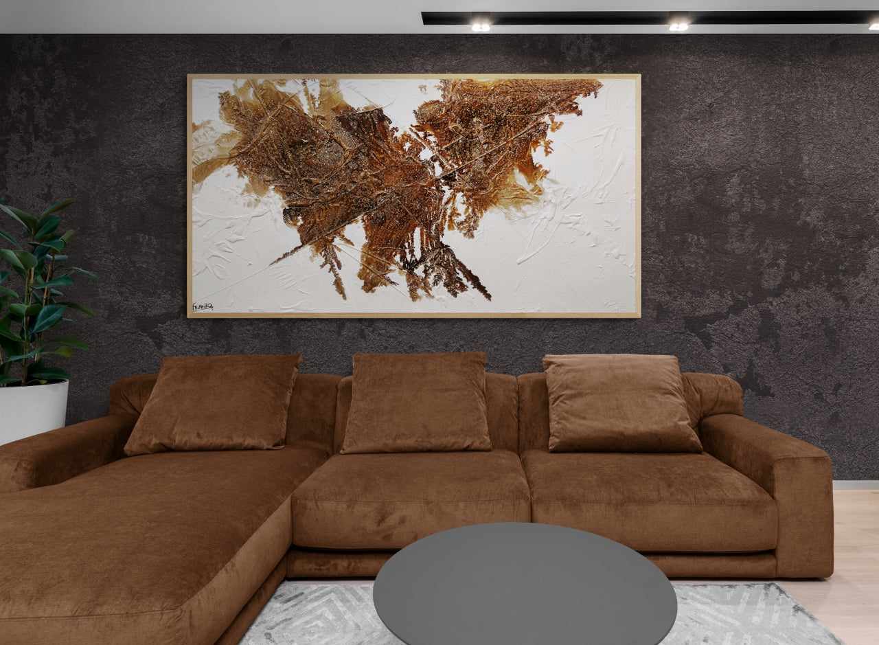Honeycomb On Ice 190cm x 100cm White Brown Textured Abstract Painting (SOLD)-Abstract-[Franko_Artist]-[The_Block]-[Dream_Homes]-[ideas]- [Grand_Designs]-Franklin Art Studio