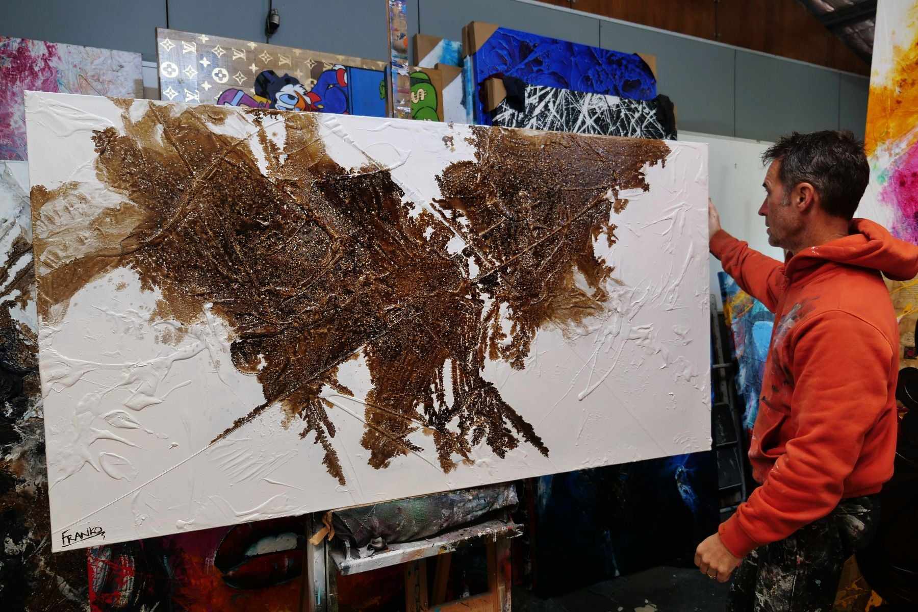 Honeycomb On Ice 190cm x 100cm White Brown Textured Abstract Painting (SOLD)-Abstract-[Franko_Artist]-[The_Block]-[Dream_Homes]-[ideas]-[Grand_Designs]-[Art_Lover]-Franklin Art Studio