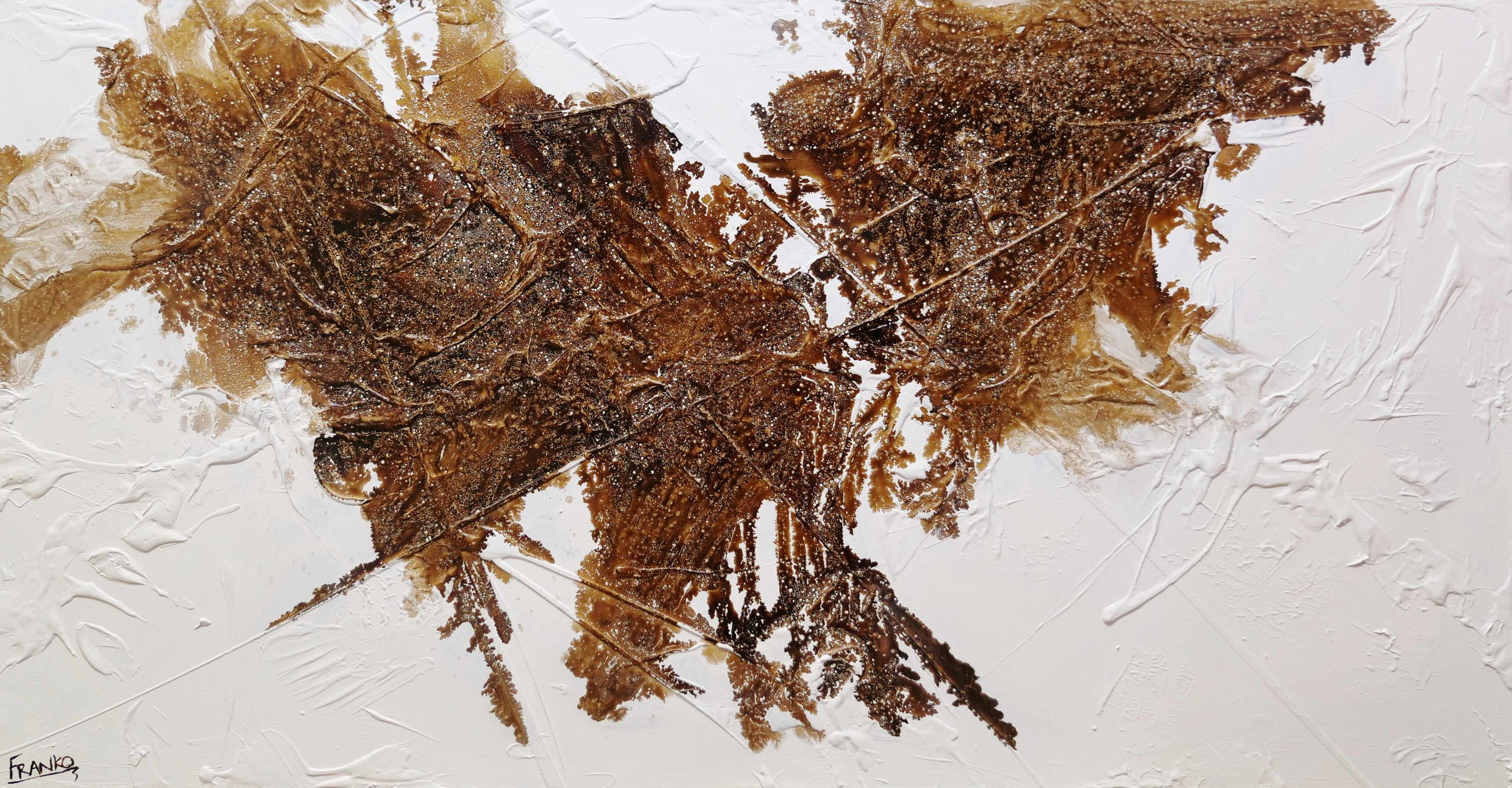 Honeycomb On Ice 190cm x 100cm White Brown Textured Abstract Painting (SOLD)-Abstract-[Franko_Artist]-[Australian_artist]-[Gold_Coast]-[Brisbane]-[modern]-[contemporary]-[original]-[Large_artwork]-Franklin Art Studio