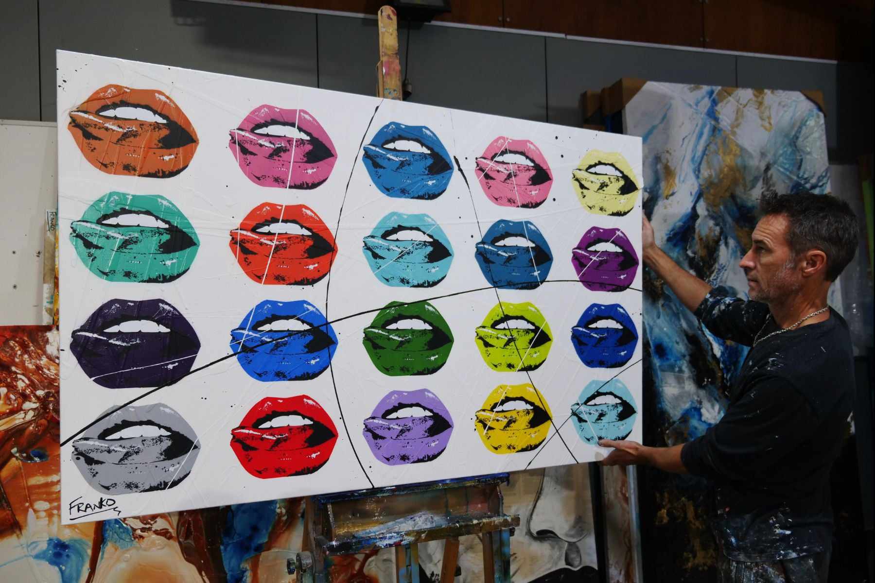 Hot Lips 160cm x 100cm Lips Textured Urban Pop Art Painting (SOLD)-Urban Pop Art-[Franko_Artist]-[The_Block]-[Dream_Homes]-[ideas]- [Grand_Designs]-Franklin Art Studio