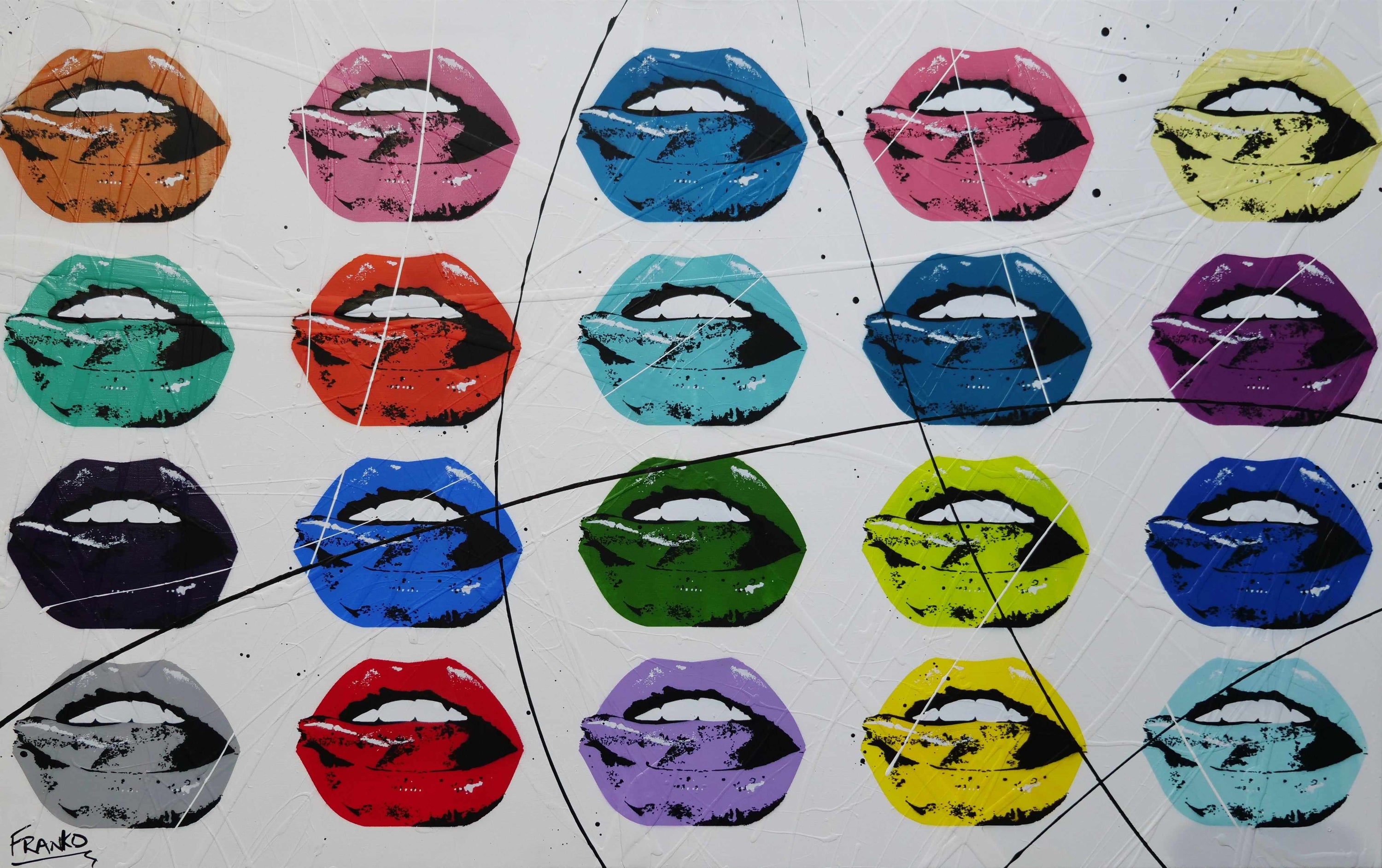 Hot Lips 160cm x 100cm Lips Textured Urban Pop Art Painting (SOLD)-Urban Pop Art-[Franko_Artist]-[Australian_artist]-[Gold_Coast]-[Brisbane]-[modern]-[contemporary]-[original]-[Large_artwork]-Franklin Art Studio