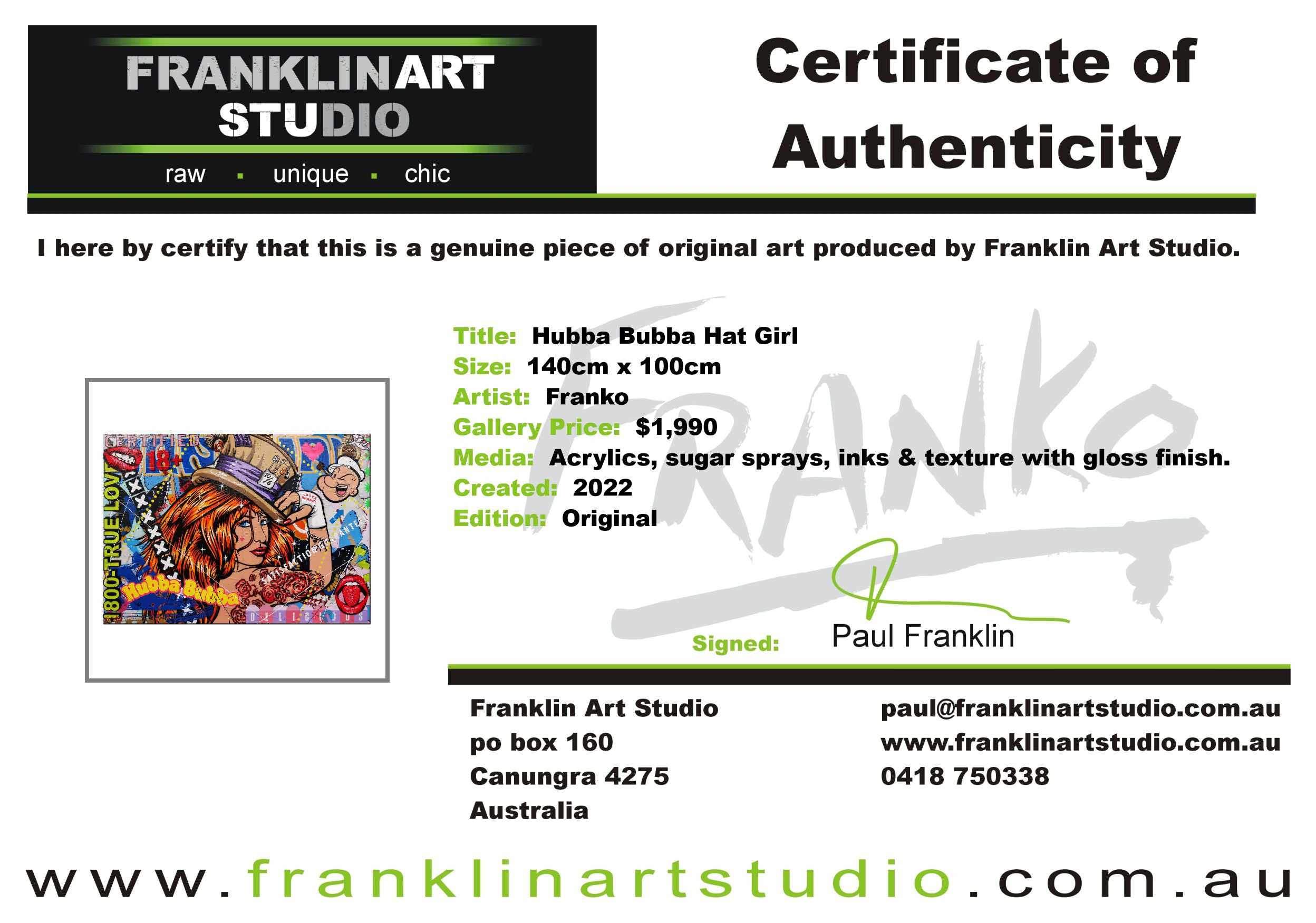 Hubba Bubba Hat Girl 140cm x 100cm Sexy Hat Woman Textured Urban Pop Art Painting (SOLD)-Urban Pop Art-[Franko_Artist]-[The_Block]-[Dream_Homes]-[ideas]- [Grand_Designs]-Franklin Art Studio