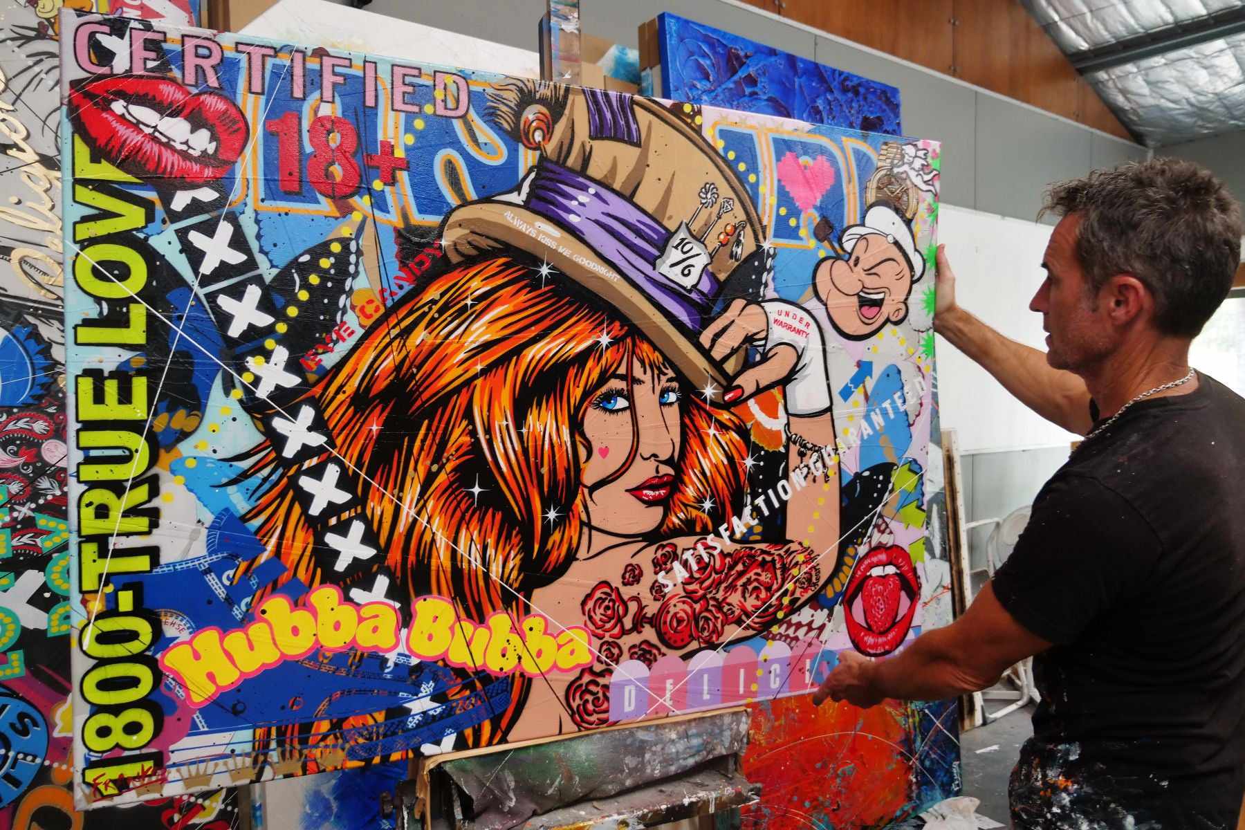 Hubba Bubba Hat Girl 140cm x 100cm Sexy Hat Woman Textured Urban Pop Art Painting (SOLD)-Urban Pop Art-[Franko_Artist]-[The_Block]-[Dream_Homes]-[ideas]-[Grand_Designs]-[Art_Lover]-Franklin Art Studio
