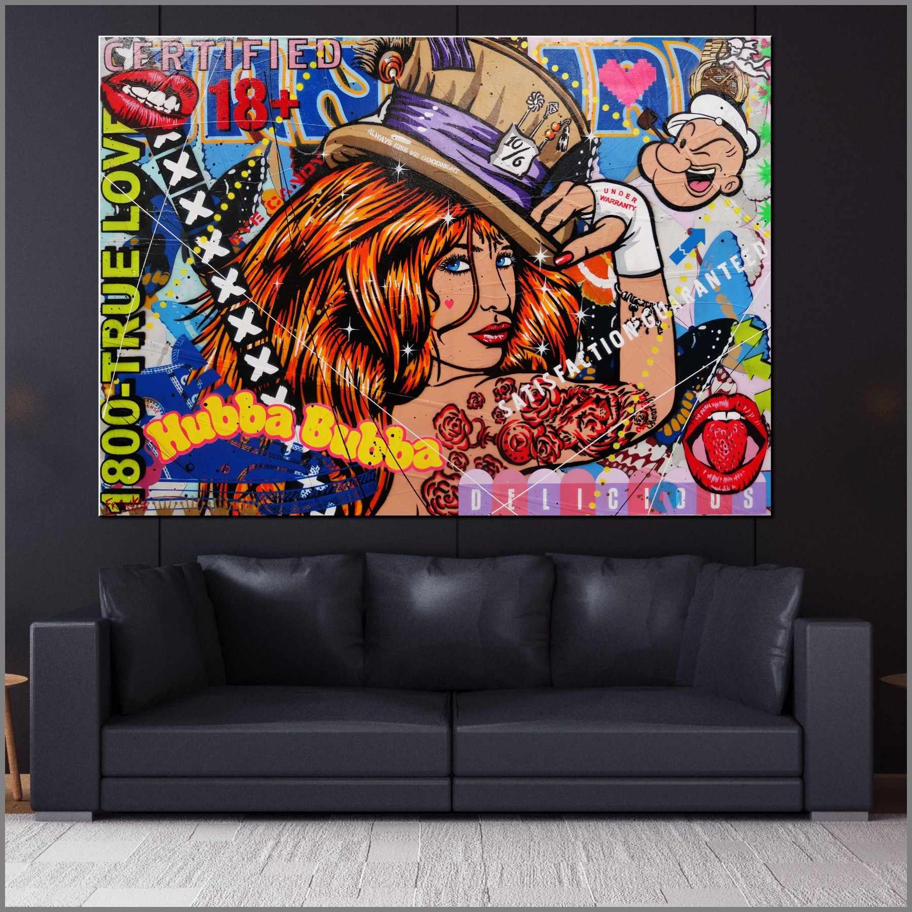 Hubba Bubba Hat Girl 140cm x 100cm Sexy Hat Woman Textured Urban Pop Art Painting (SOLD)-Urban Pop Art-[Franko_Artist]-[Australian_artist]-[Gold_Coast]-[Brisbane]-[modern]-[contemporary]-[original]-[Large_artwork]-[The_Block]-[Dream_Homes]-[ideas]-[Grand_Designs]-[Art_Lover]-Franklin Art Studio