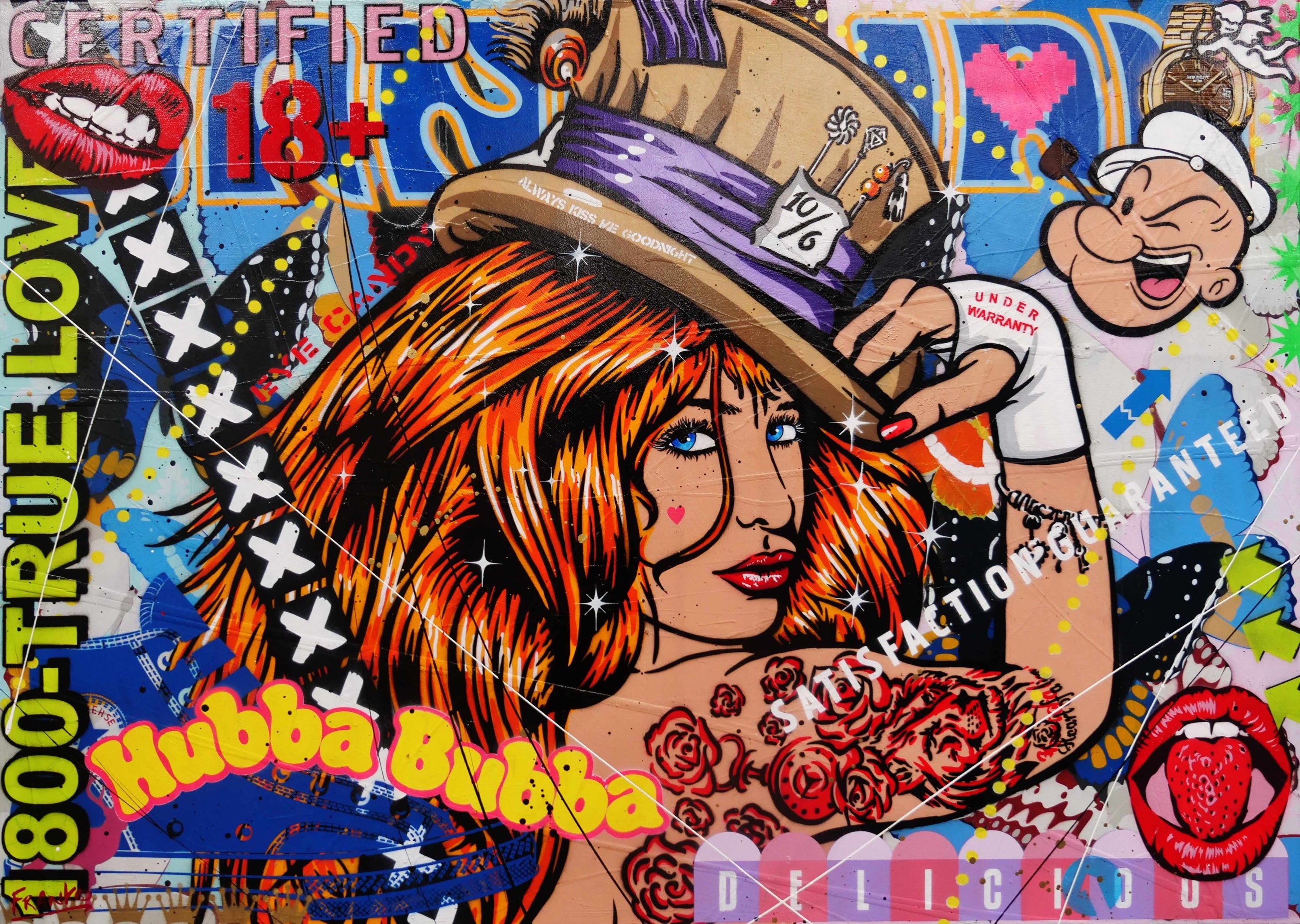 Hubba Bubba Hat Girl 140cm x 100cm Sexy Hat Woman Textured Urban Pop Art Painting (SOLD)-Urban Pop Art-[Franko_Artist]-[Australian_artist]-[Gold_Coast]-[Brisbane]-[modern]-[contemporary]-[original]-[Large_artwork]-Franklin Art Studio