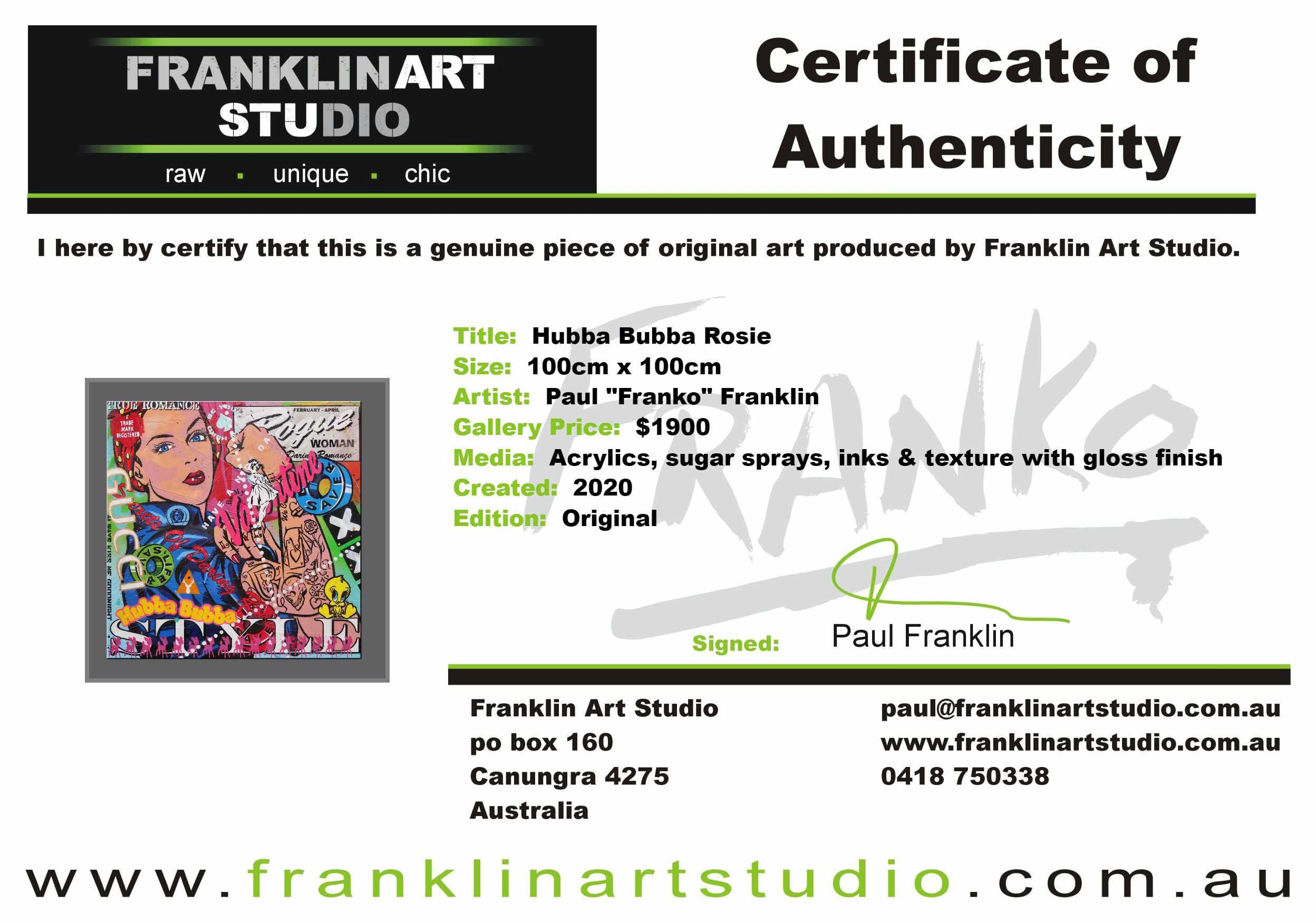 Hubba Bubba Rosie 100cm x 100cm Rosie The Riveter Textured Urban Pop Art Painting (SOLD)-Urban Pop Art-[Franko_Artist]-[The_Block]-[Dream_Homes]-[ideas]-[Grand_Designs]-[Art_Lover]-Franklin Art Studio