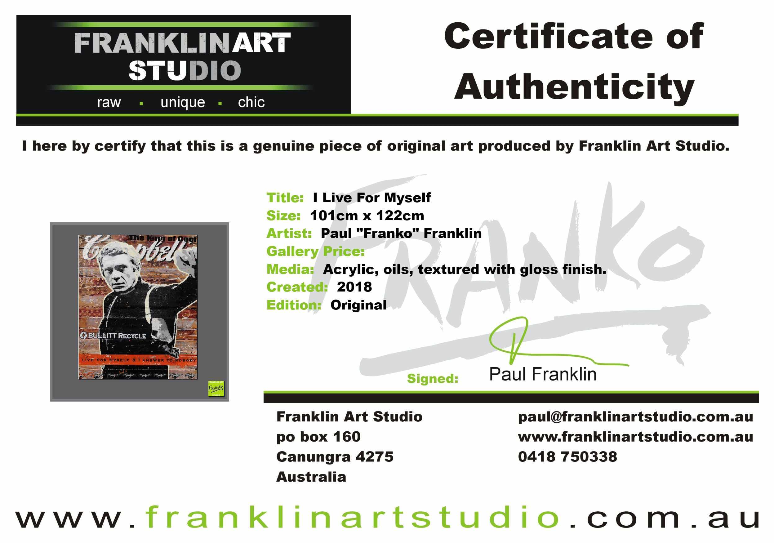 I Live For Myself 101cm x 122cm Steve McQueen Recycled Timber Crate Urban Pop Art Painting (SOLD)-urban pop-[Franko_Artist]-[The_Block]-[Dream_Homes]-[ideas]- [Grand_Designs]-Franklin Art Studio