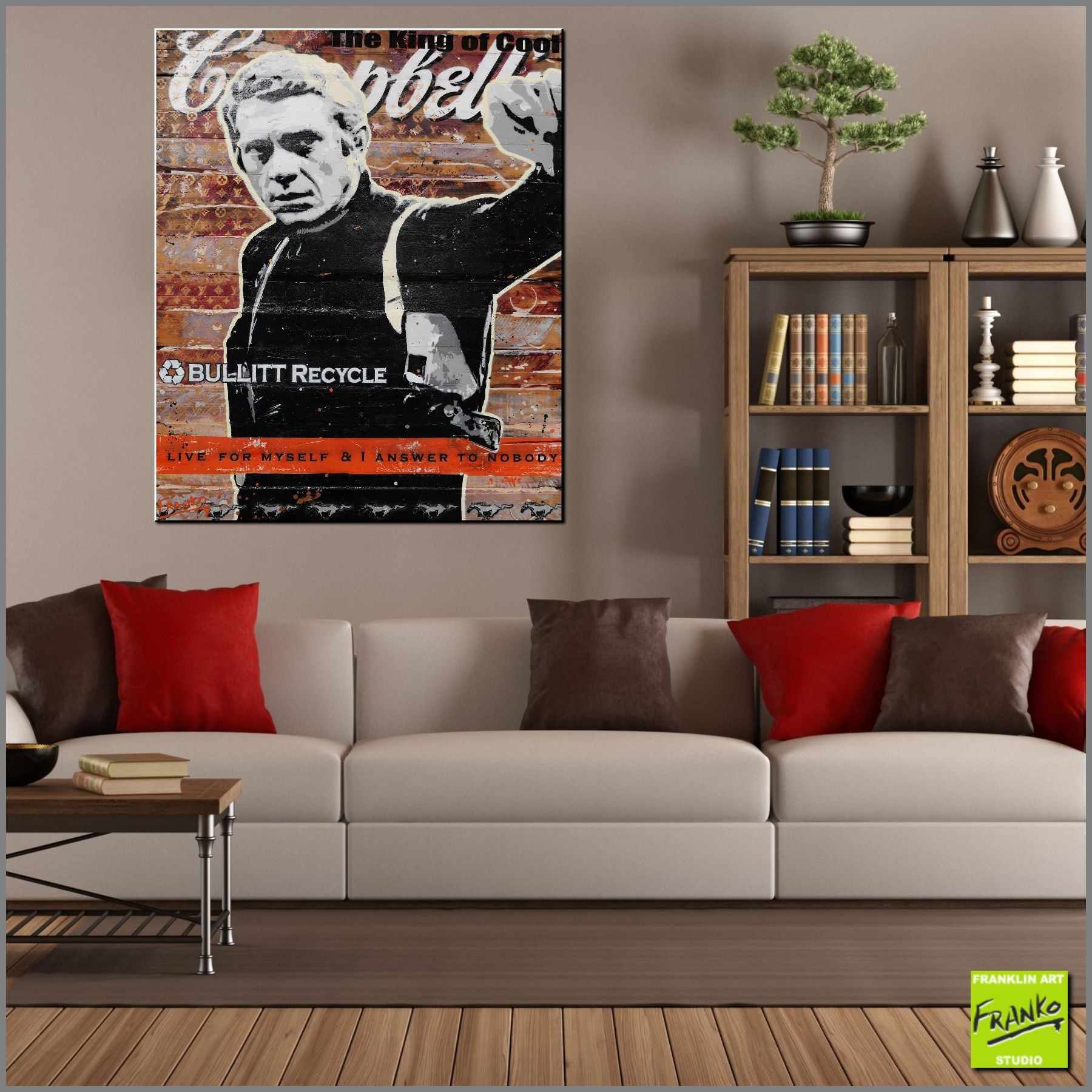 I Live For Myself 101cm x 122cm Steve McQueen Recycled Timber Crate Urban Pop Art Painting (SOLD)-urban pop-[Franko_Artist]-[Australian_artist]-[Gold_Coast]-[Brisbane]-[modern]-[contemporary]-[original]-[Large_artwork]-[The_Block]-[Dream_Homes]-[ideas]-[Grand_Designs]-[Art_Lover]-Franklin Art Studio