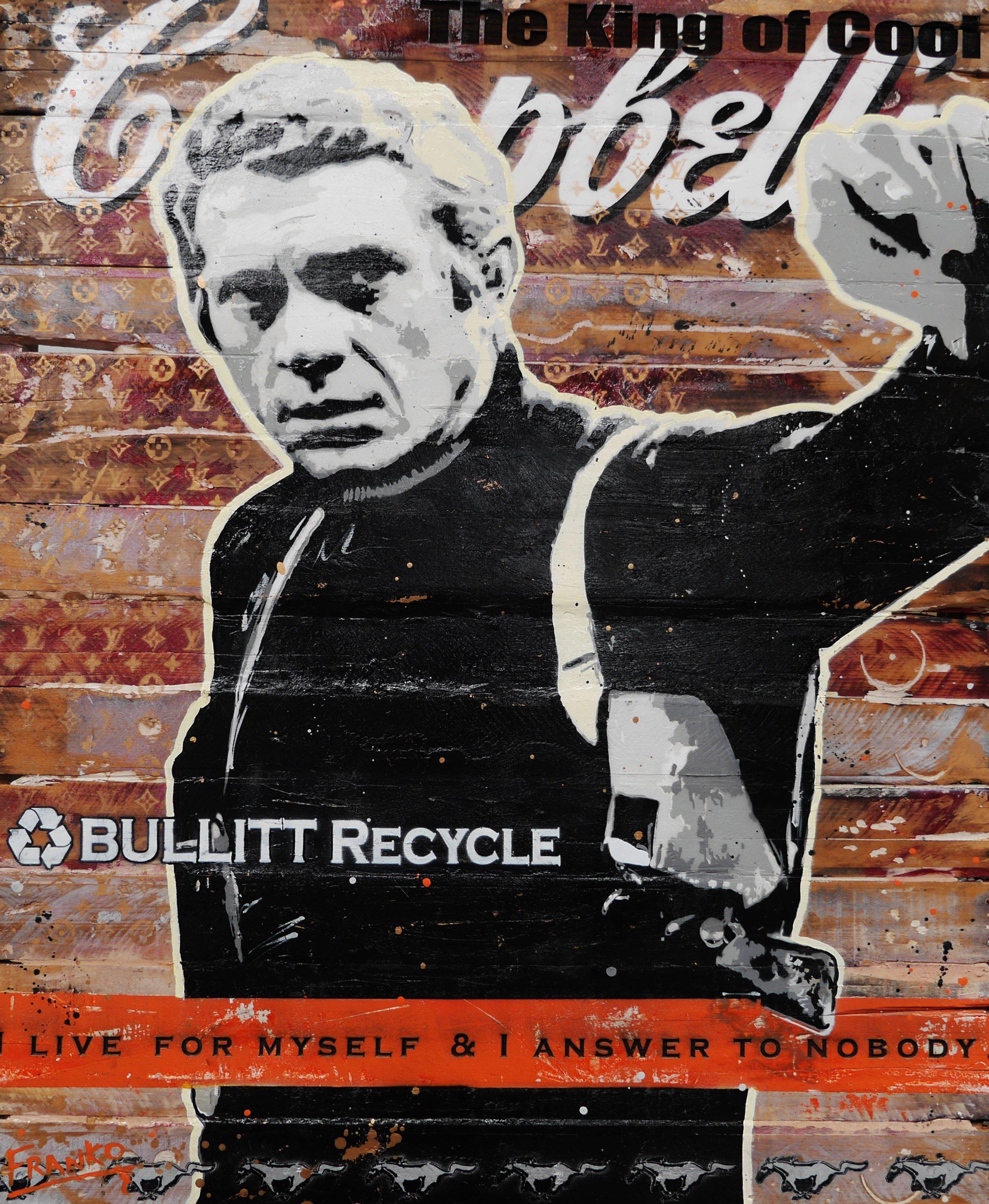 I Live For Myself 101cm x 122cm Steve McQueen Recycled Timber Crate Urban Pop Art Painting (SOLD)-urban pop-[Franko_Artist]-[Australian_artist]-[Gold_Coast]-[Brisbane]-[modern]-[contemporary]-[original]-[Large_artwork]-Franklin Art Studio