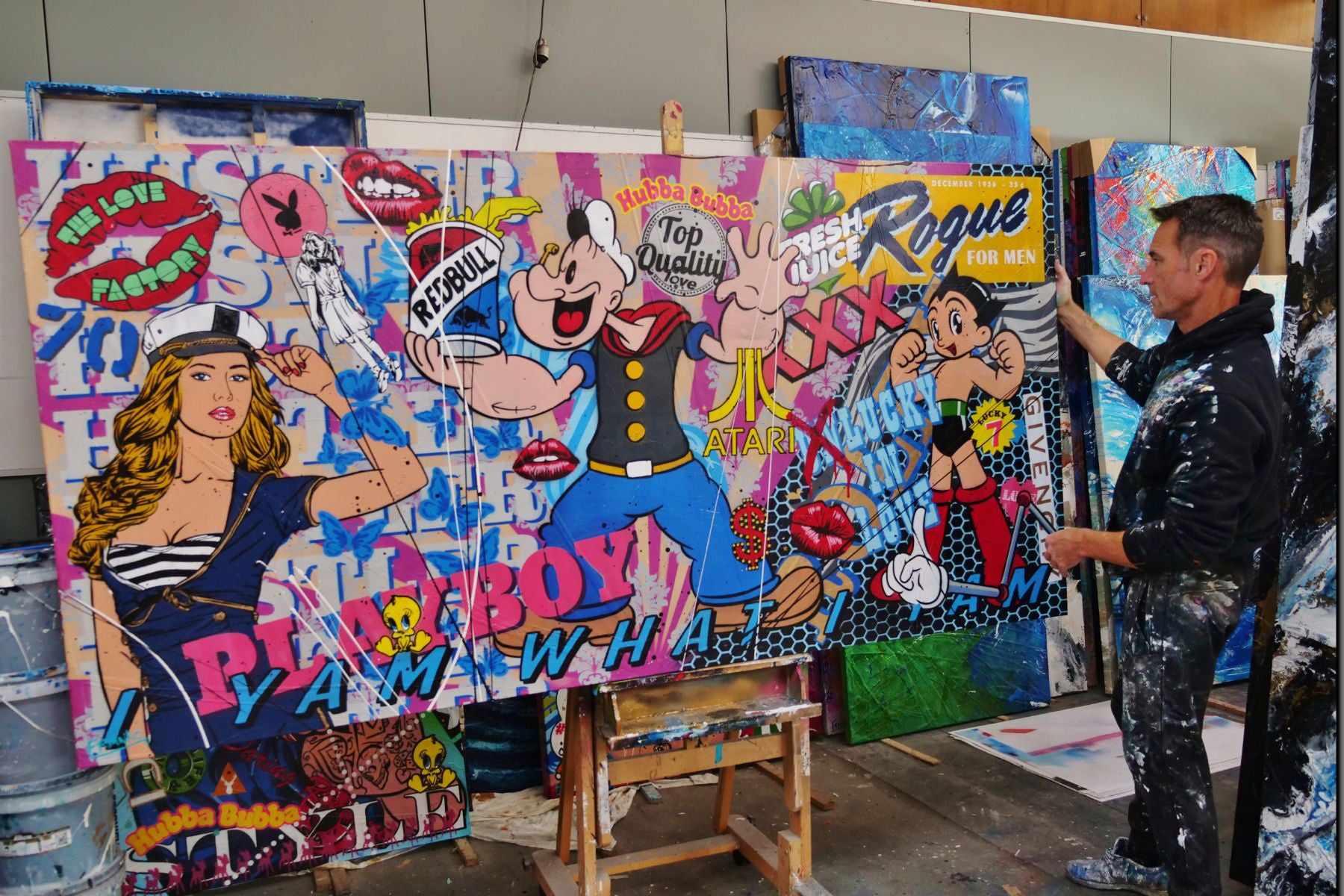 I Yam Popeye 240cm x 120cm Popeye Textured Urban Pop Art Painting (SOLD)-Urban Pop Art-[Franko_Artist]-[The_Block]-[Dream_Homes]-[ideas]- [Grand_Designs]-Franklin Art Studio