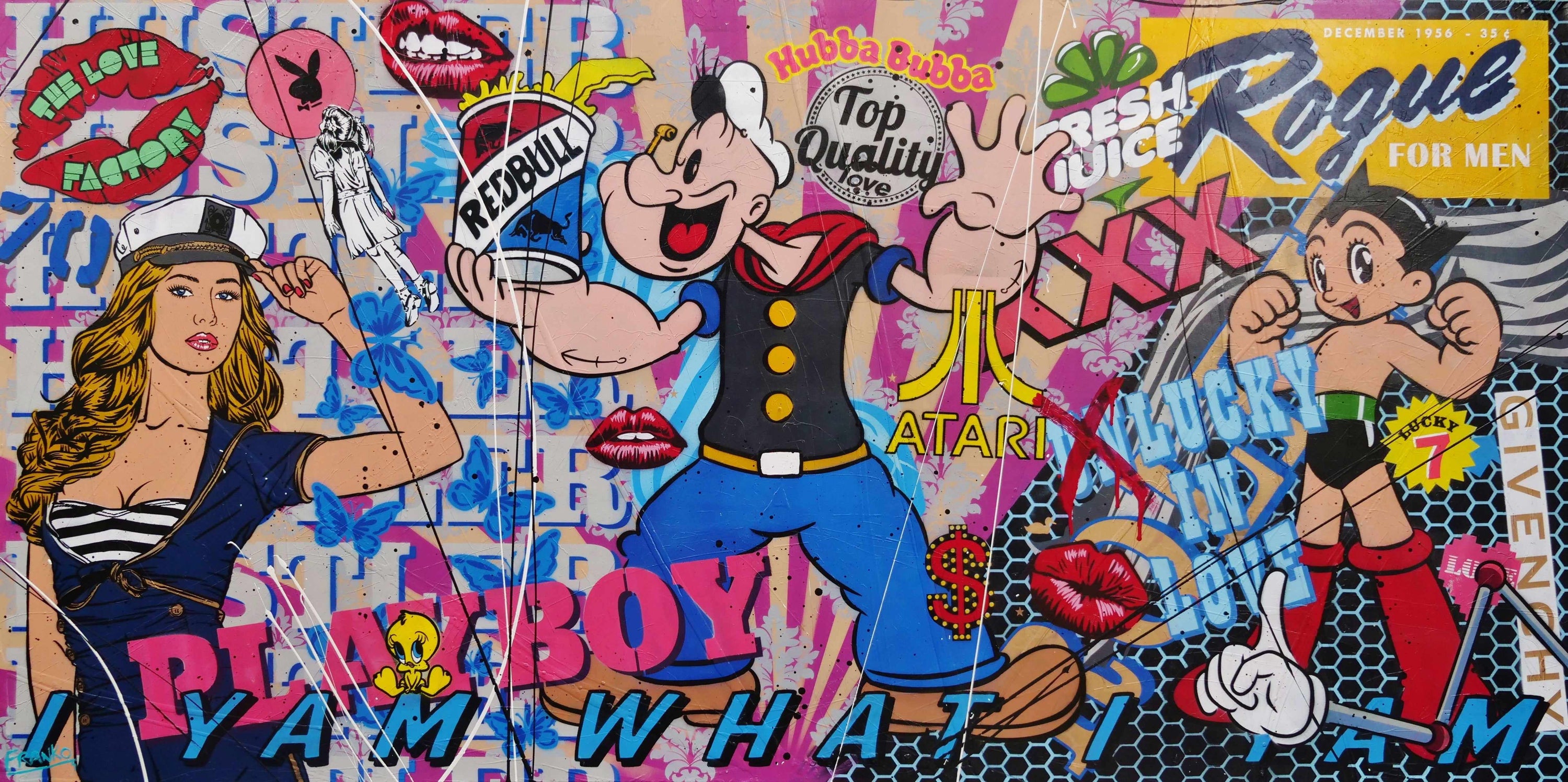 I Yam Popeye 240cm x 120cm Popeye Textured Urban Pop Art Painting (SOLD)-Urban Pop Art-[Franko_Artist]-[Australian_artist]-[Gold_Coast]-[Brisbane]-[modern]-[contemporary]-[original]-[Large_artwork]-Franklin Art Studio