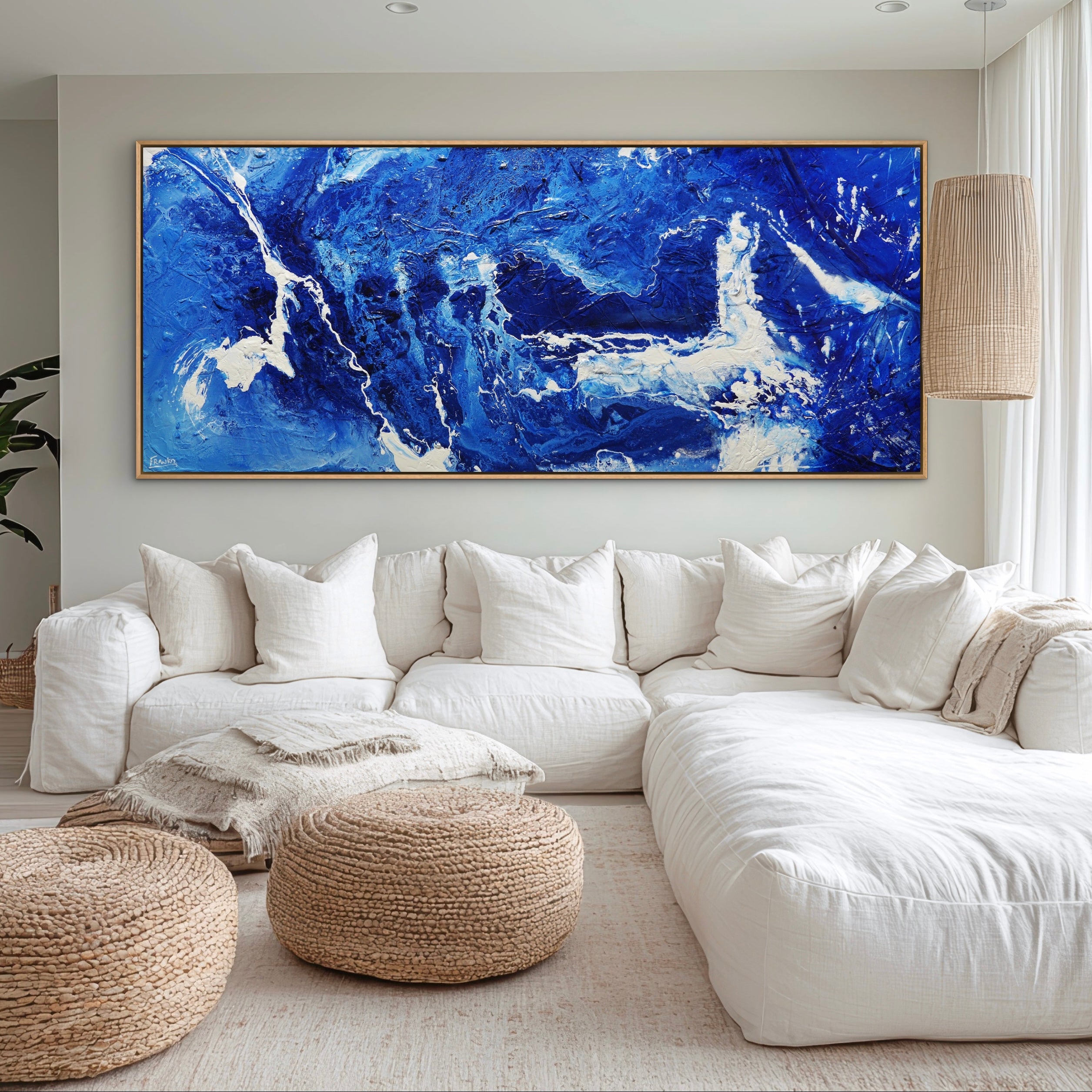 Blue Reflex 240cm x 100cm Textured Abstract Painting