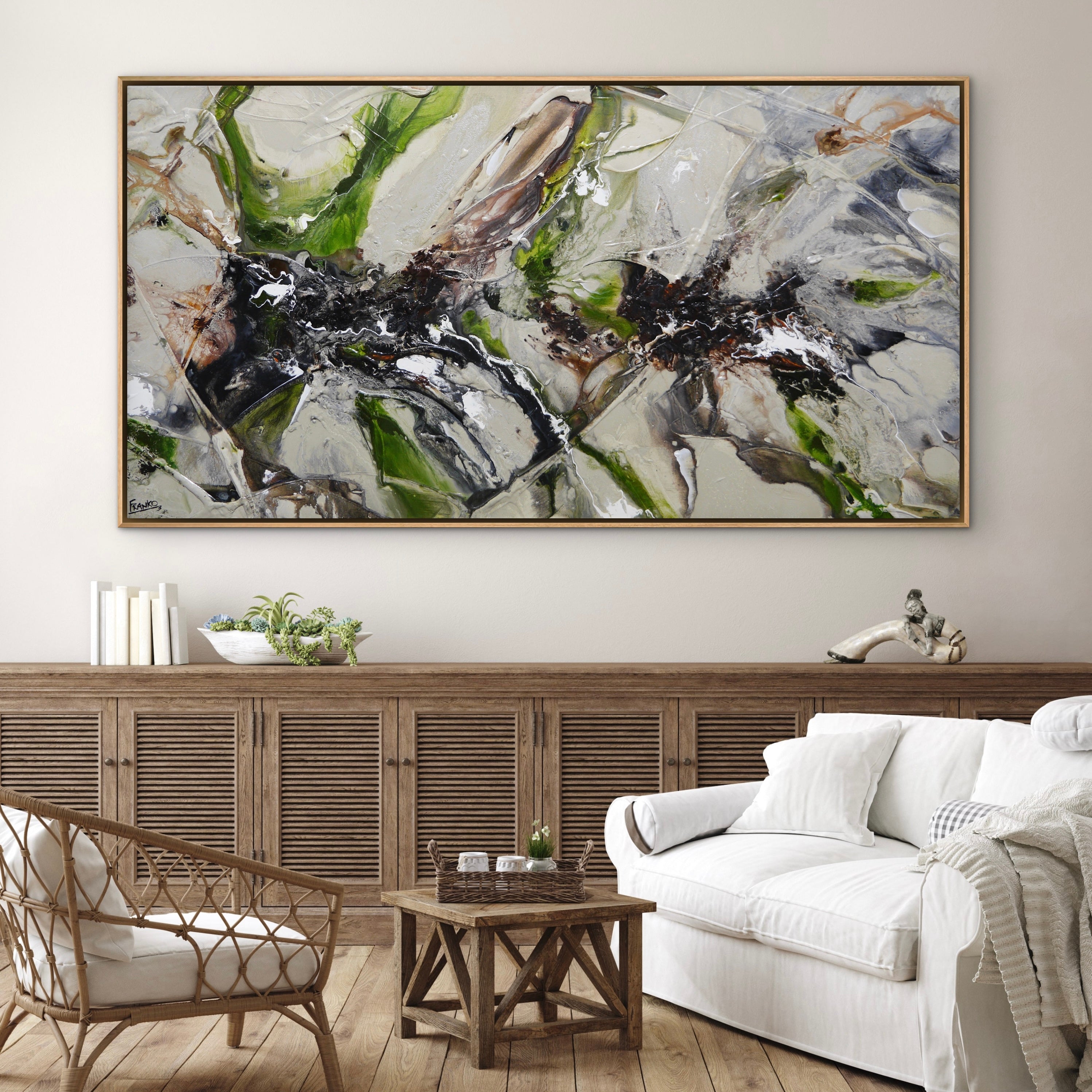 Olive and Crunch 190cm x 100cm Textured Abstract Painting