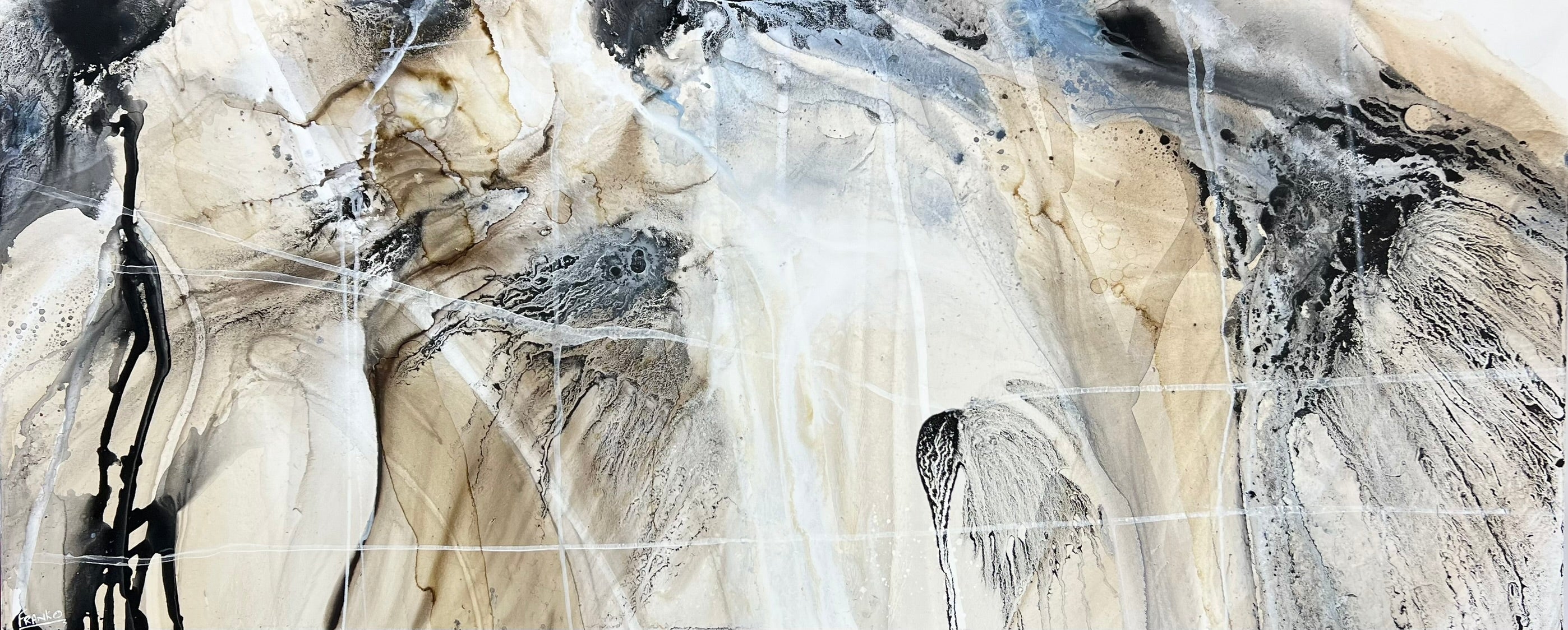 Refined 672 240cm x 100cm Blue Rust Cream White Blended Abstract Painting (SOLD)-Abstract-[Franko_Artist]-[Australian_artist]-[Gold_Coast]-[Brisbane]-[modern]-[contemporary]-[original]-[Large_artwork]-Franklin Art Studio
