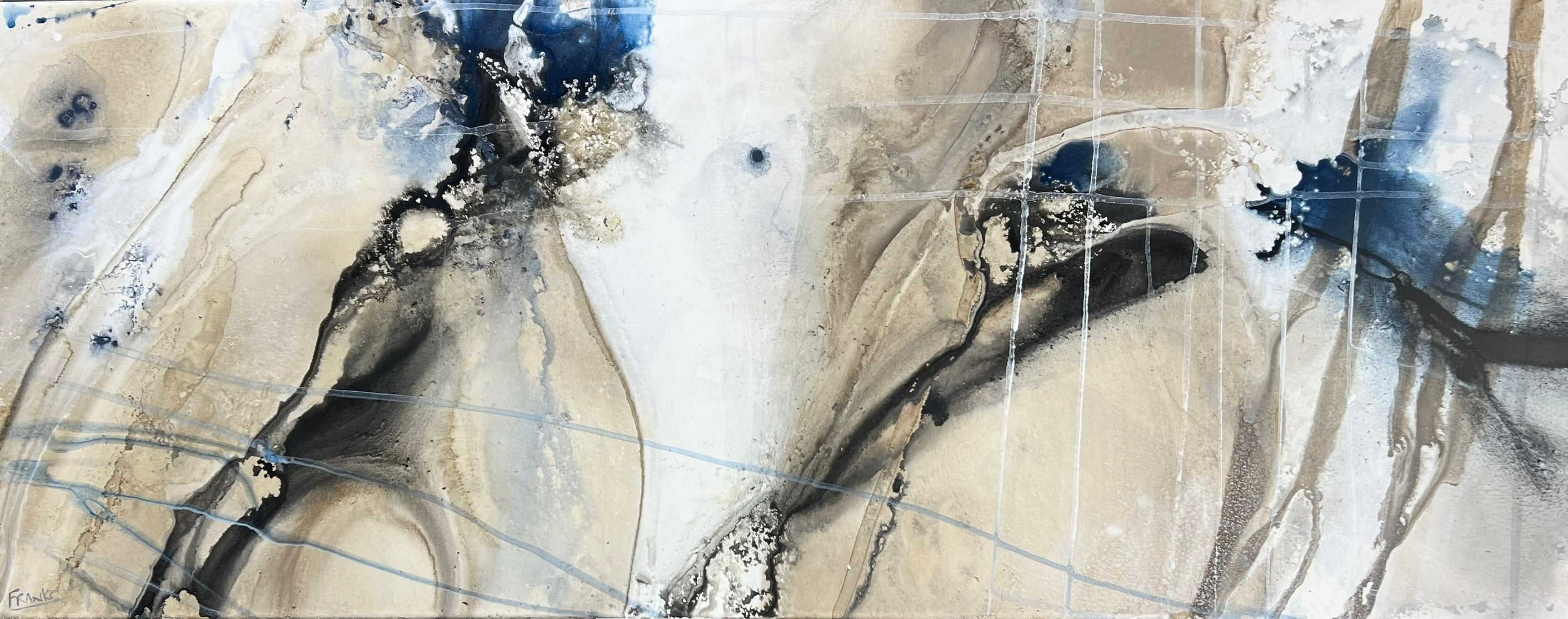 Refined 208 200cm x 80cm Blue Rust Cream White Blended Abstract Painting (SOLD)-Abstract-[Franko_Artist]-[Australian_artist]-[Gold_Coast]-[Brisbane]-[modern]-[contemporary]-[original]-[Large_artwork]-Franklin Art Studio