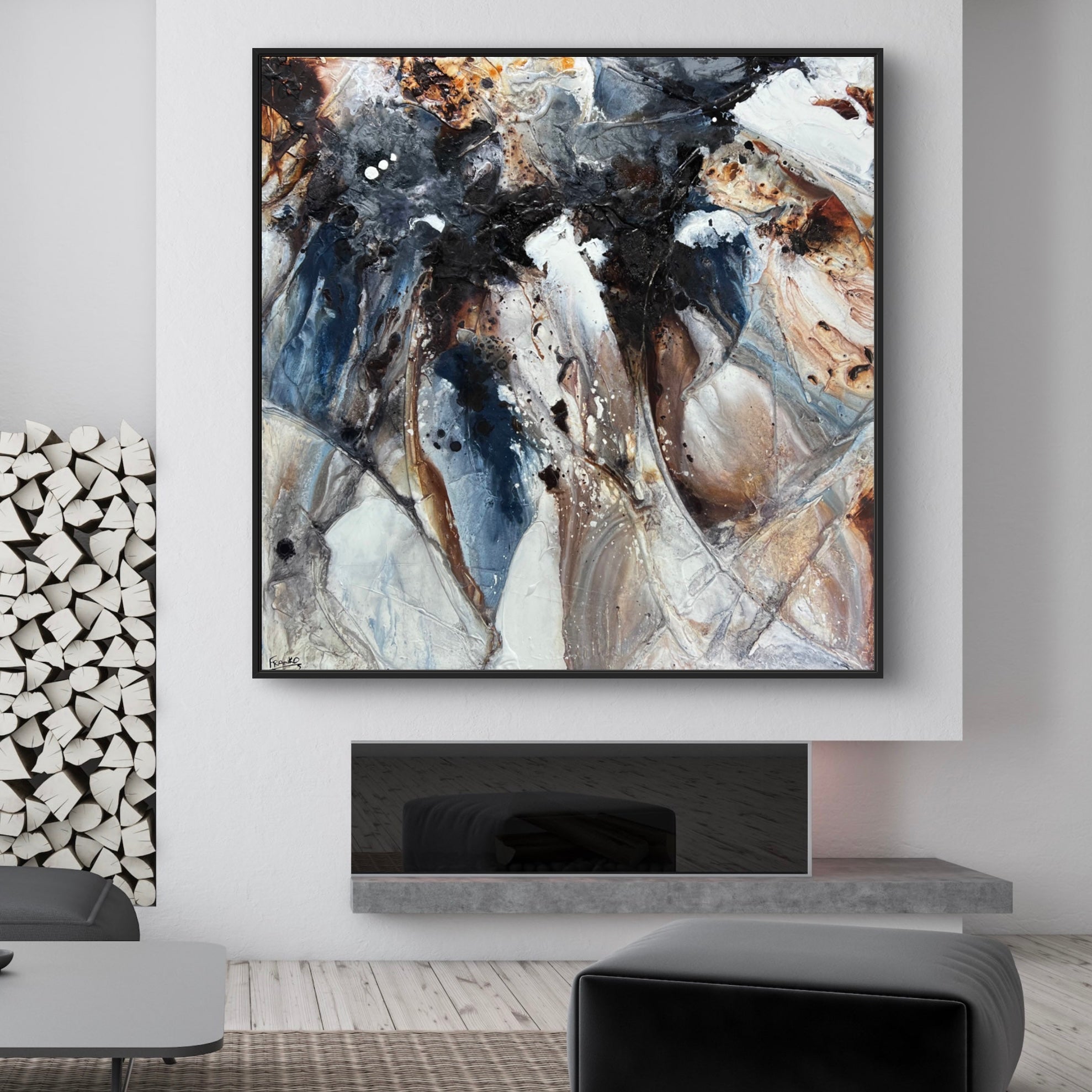 Denim and Umber 150cm x 150cm Rustic Blue Textured Abstract Painting (SOLD)-Abstract-[Franko_Artist]-[Australian_artist]-[Gold_Coast]-[Brisbane]-[modern]-[contemporary]-[original]-[Large_artwork]-[The_Block]-[Dream_Homes]-[ideas]-[Grand_Designs]-[Art_Lover]-Franklin Art Studio