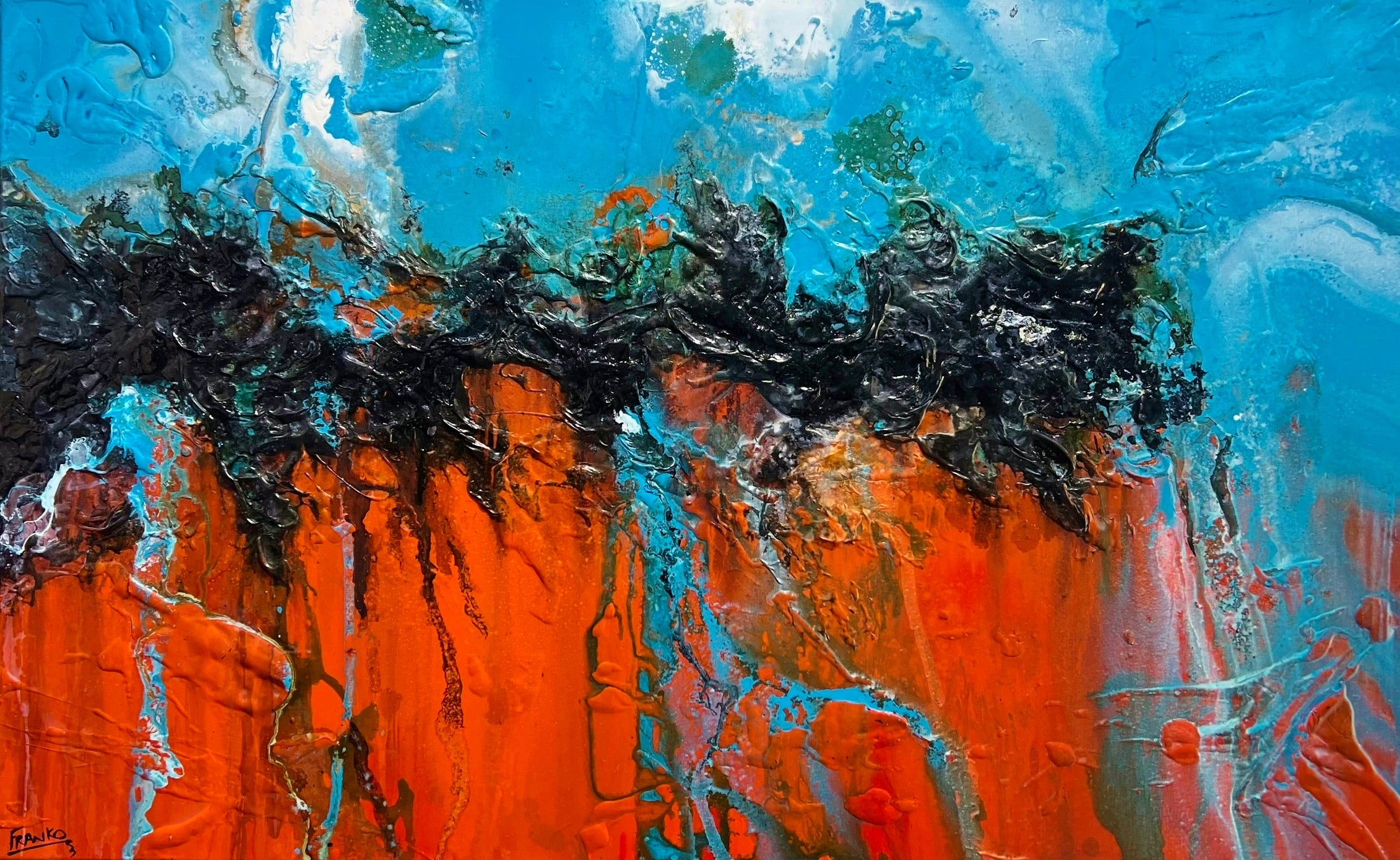 Outback Stay 160cm x 100cm Orange Blue Textured Abstract Painting-Abstract-[Franko_Artist]-[Australian_artist]-[Gold_Coast]-[Brisbane]-[modern]-[contemporary]-[original]-[Large_artwork]-Franklin Art Studio