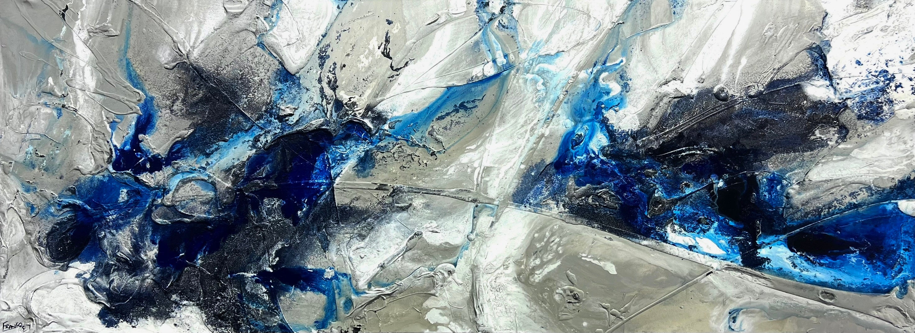 Near Midnight 295cm x 100cm Midnight Blue Malt Grey Textured Abstract Painting (SOLD)-Abstract-[Franko_Artist]-[Australian_artist]-[Gold_Coast]-[Brisbane]-[modern]-[contemporary]-[original]-[Large_artwork]-Franklin Art Studio