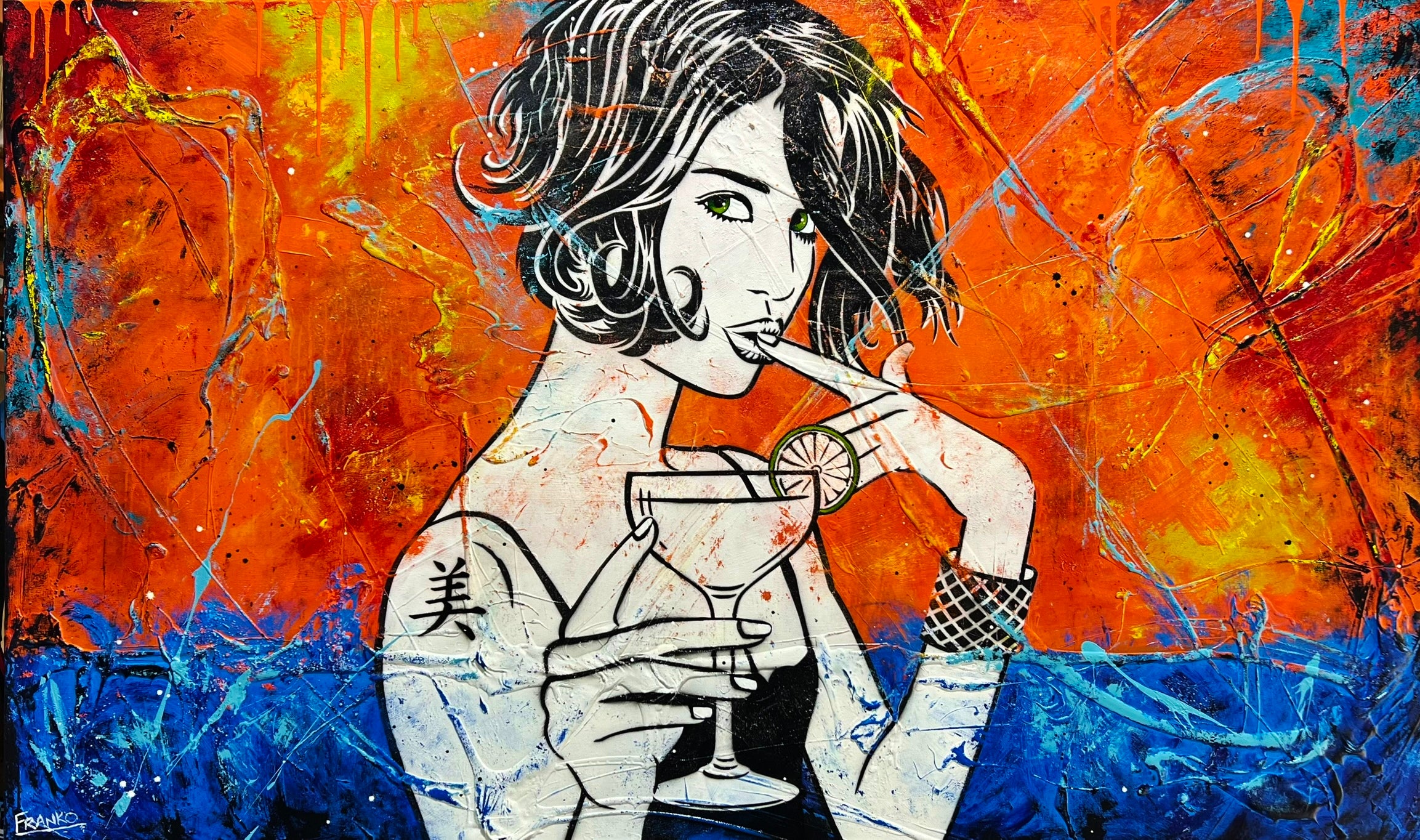 Lime Snap 200cm x 120cm Cocktails Textured Urban Pop Art Painting (SOLD)-Urban Pop Art-[Franko_Artist]-[Australian_artist]-[Gold_Coast]-[Brisbane]-[modern]-[contemporary]-[original]-[Large_artwork]-Franklin Art Studio