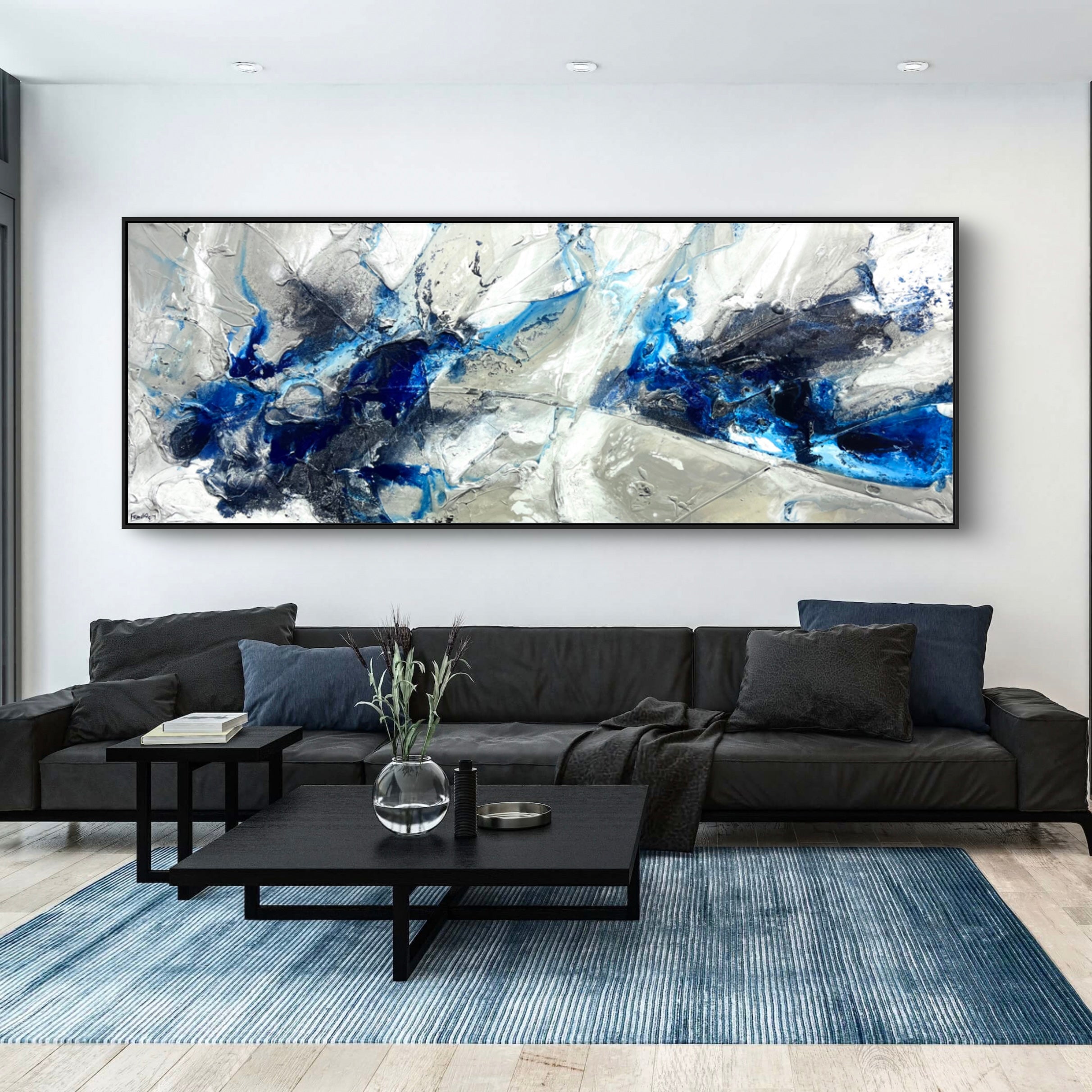 Near Midnight 295cm x 100cm Midnight Blue Malt Grey Textured Abstract Painting (SOLD)-Abstract-[Franko_Artist]-[The_Block]-[Dream_Homes]-[ideas]-[Grand_Designs]-[Art_Lover]-Franklin Art Studio