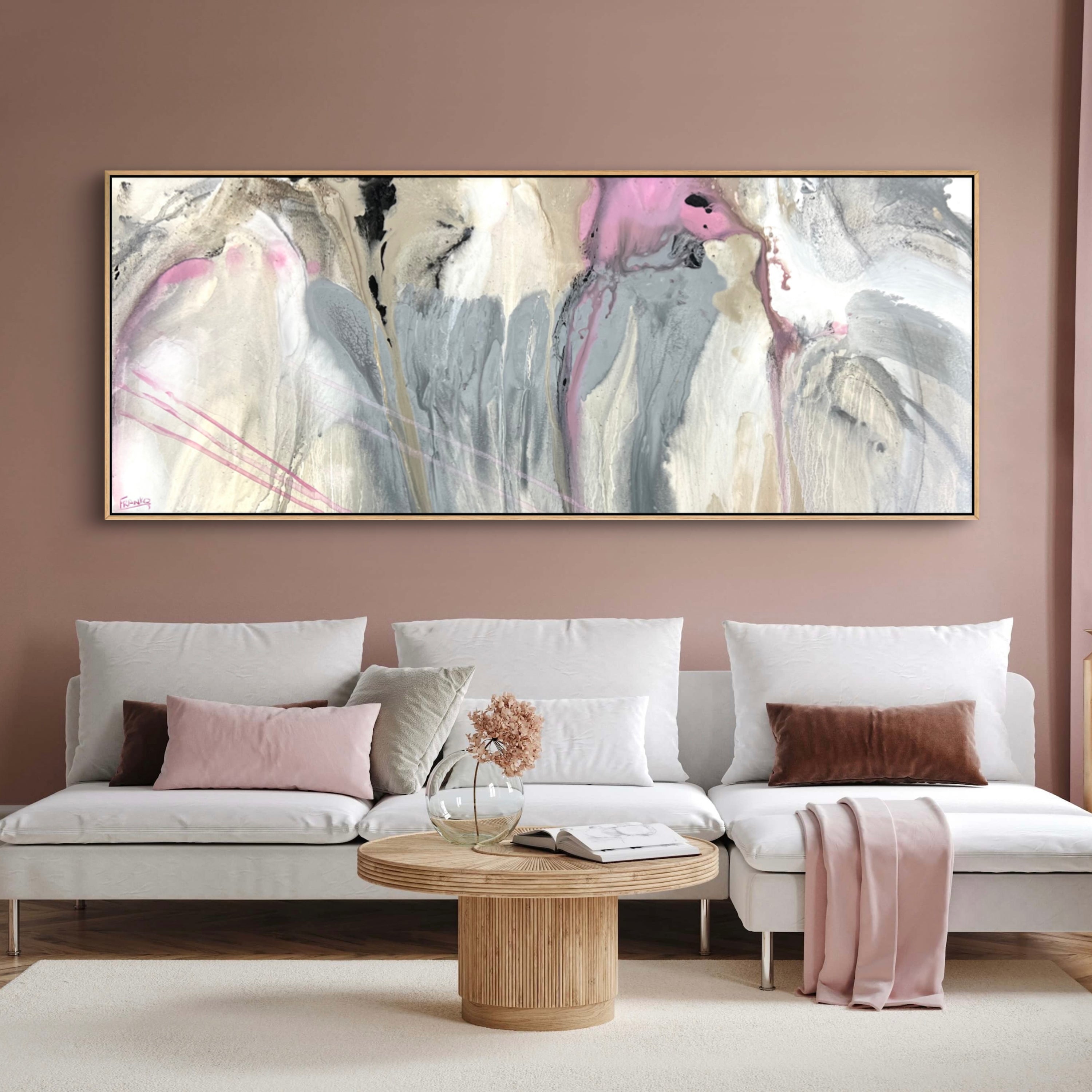 Refined 881 200cm x 80cm Grey Pink White Malt Blended Abstract Painting (SOLD)-Abstract-[Franko_Artist]-[Australian_artist]-[Gold_Coast]-[Brisbane]-[modern]-[contemporary]-[original]-[Large_artwork]-Franklin Art Studio
