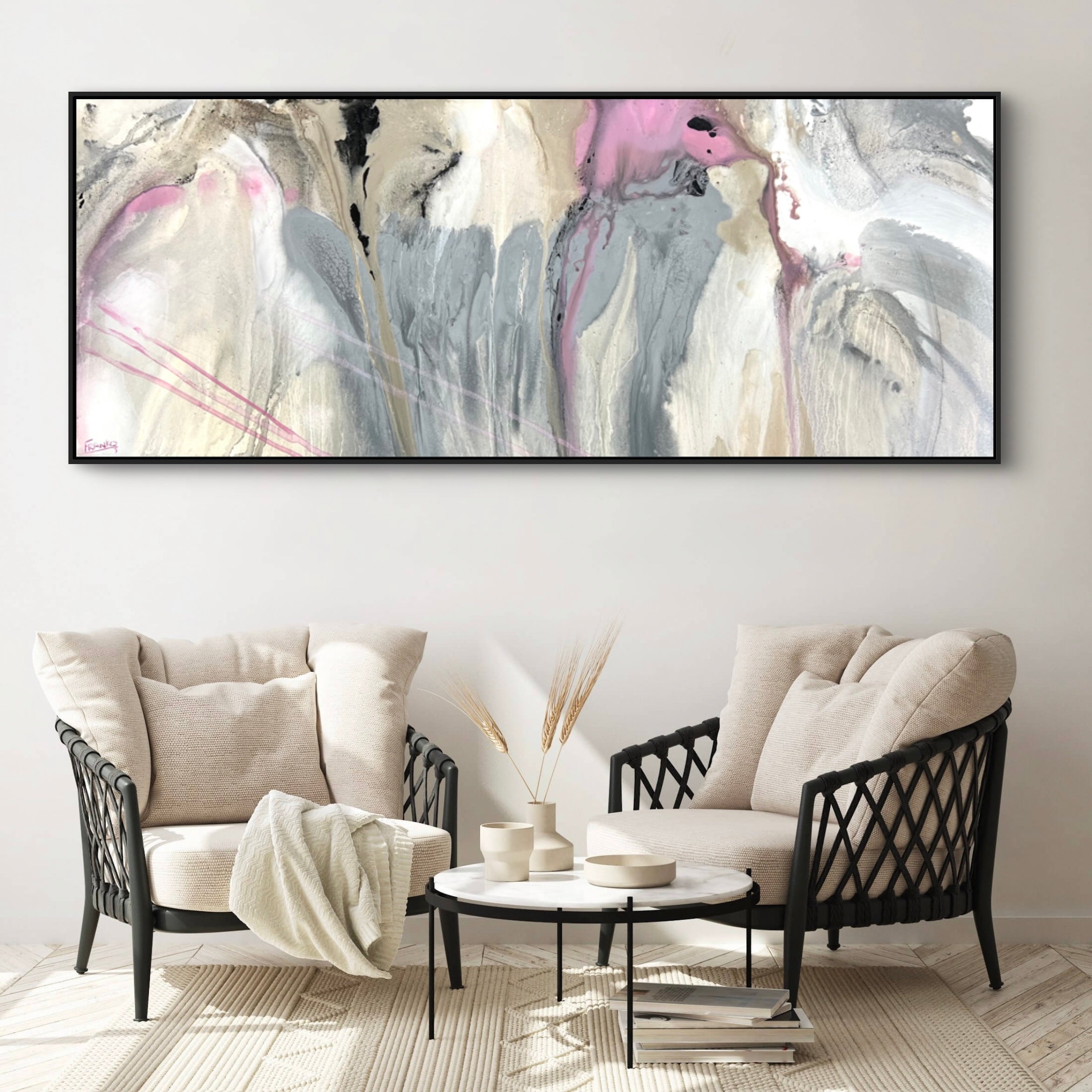 Refined 881 200cm x 80cm Grey Pink White Malt Blended Abstract Painting (SOLD)-Abstract-[Franko_Artist]-[The_Block]-[Dream_Homes]-[ideas]- [Grand_Designs]-Franklin Art Studio
