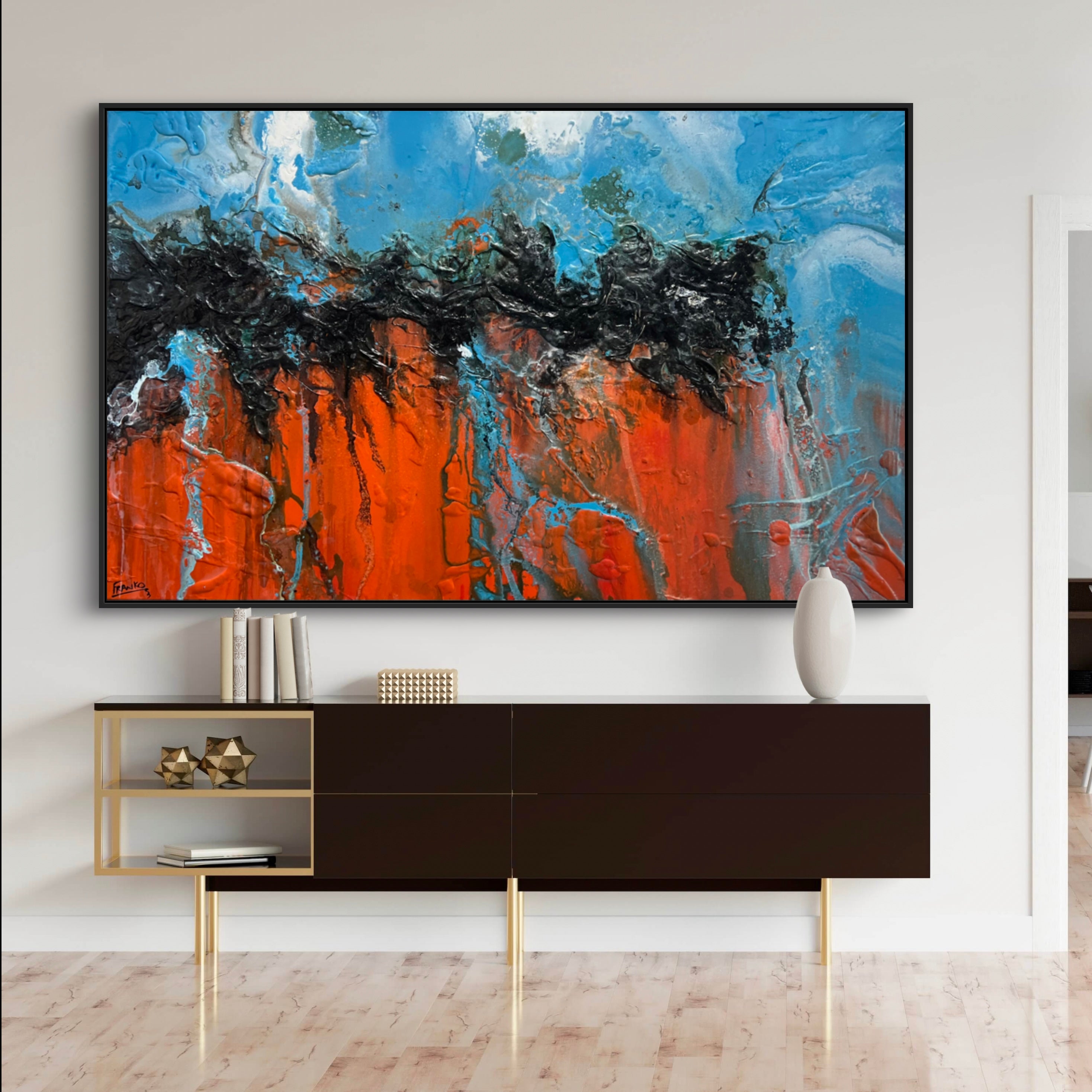 update alt-text with template Outback Stay 160cm x 100cm Orange Blue Textured Abstract Painting-Abstract-[Franko_Artist]-[The_Block]-[Dream_Homes]-[ideas]- [Grand_Designs]-Franklin Art Studio
