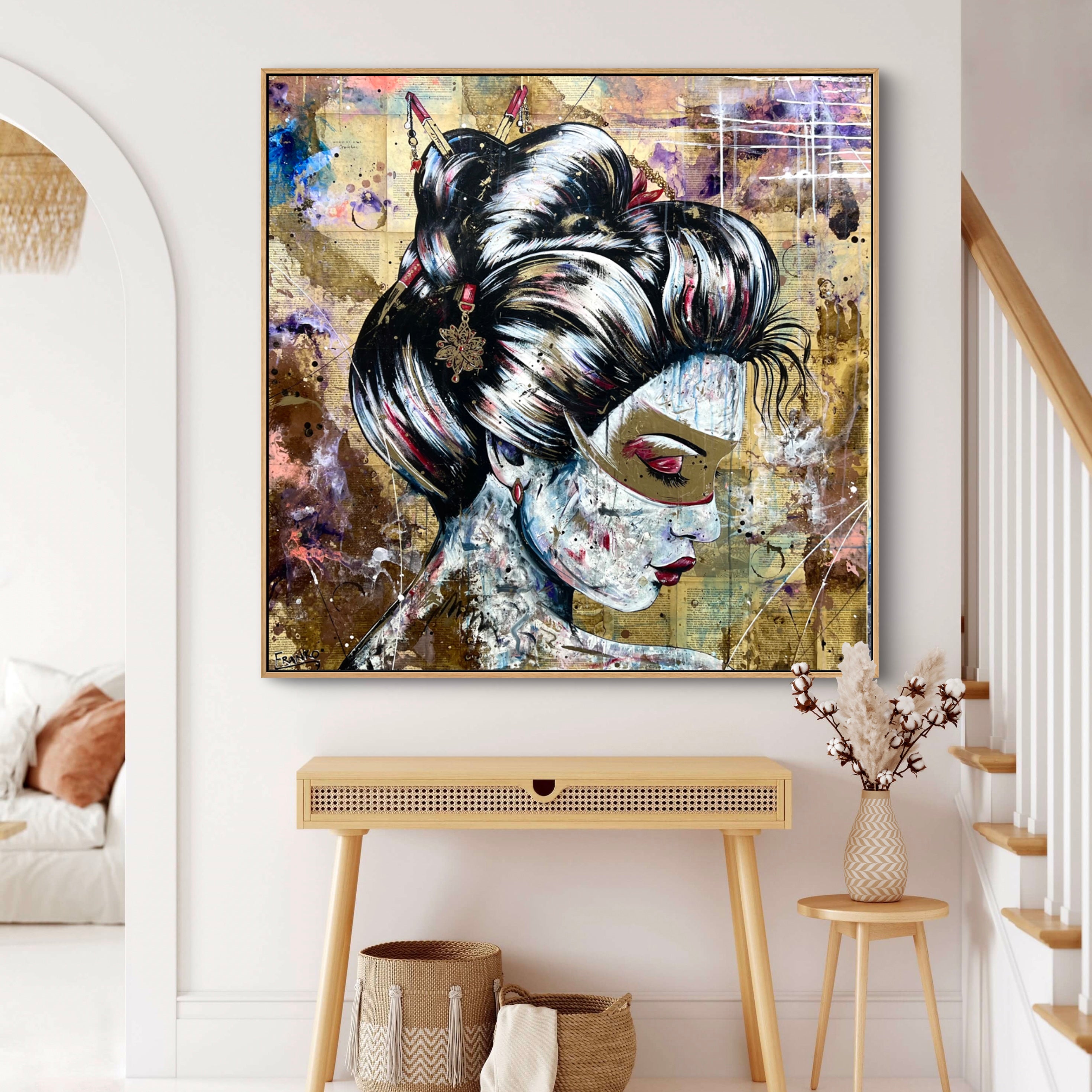 Heiwa 120cm x 120cm Geisha Abstract Realism Book Club Painting-book club-[Franko Artist]-[The Block]-[Dream Homes]-[ideas]-Franklin Art Studio