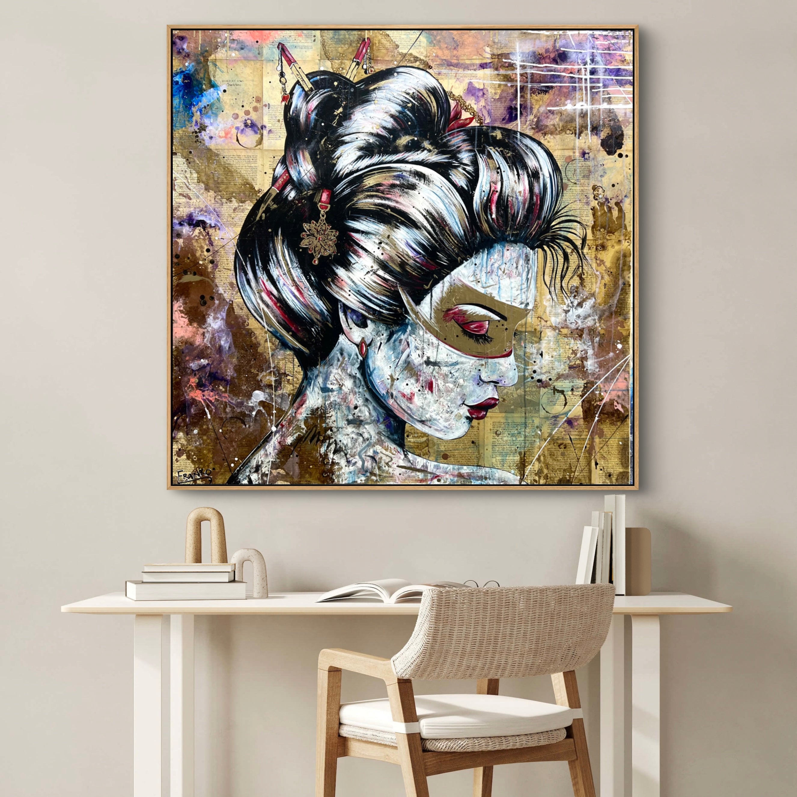 Heiwa 120cm x 120cm Geisha Abstract Realism Book Club Painting (SOLD)
