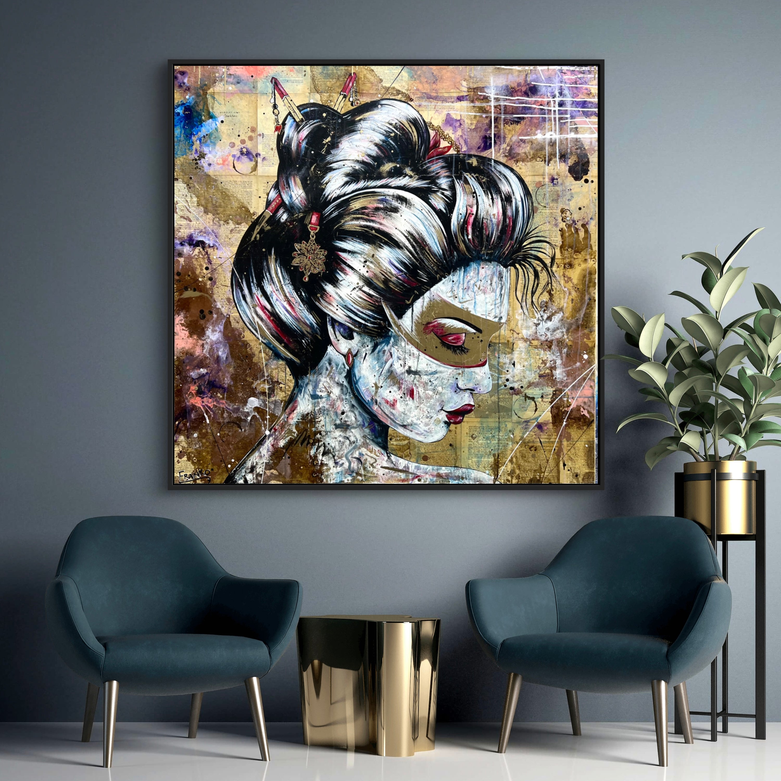 Heiwa 120cm x 120cm Geisha Abstract Realism Book Club Painting (SOLD)