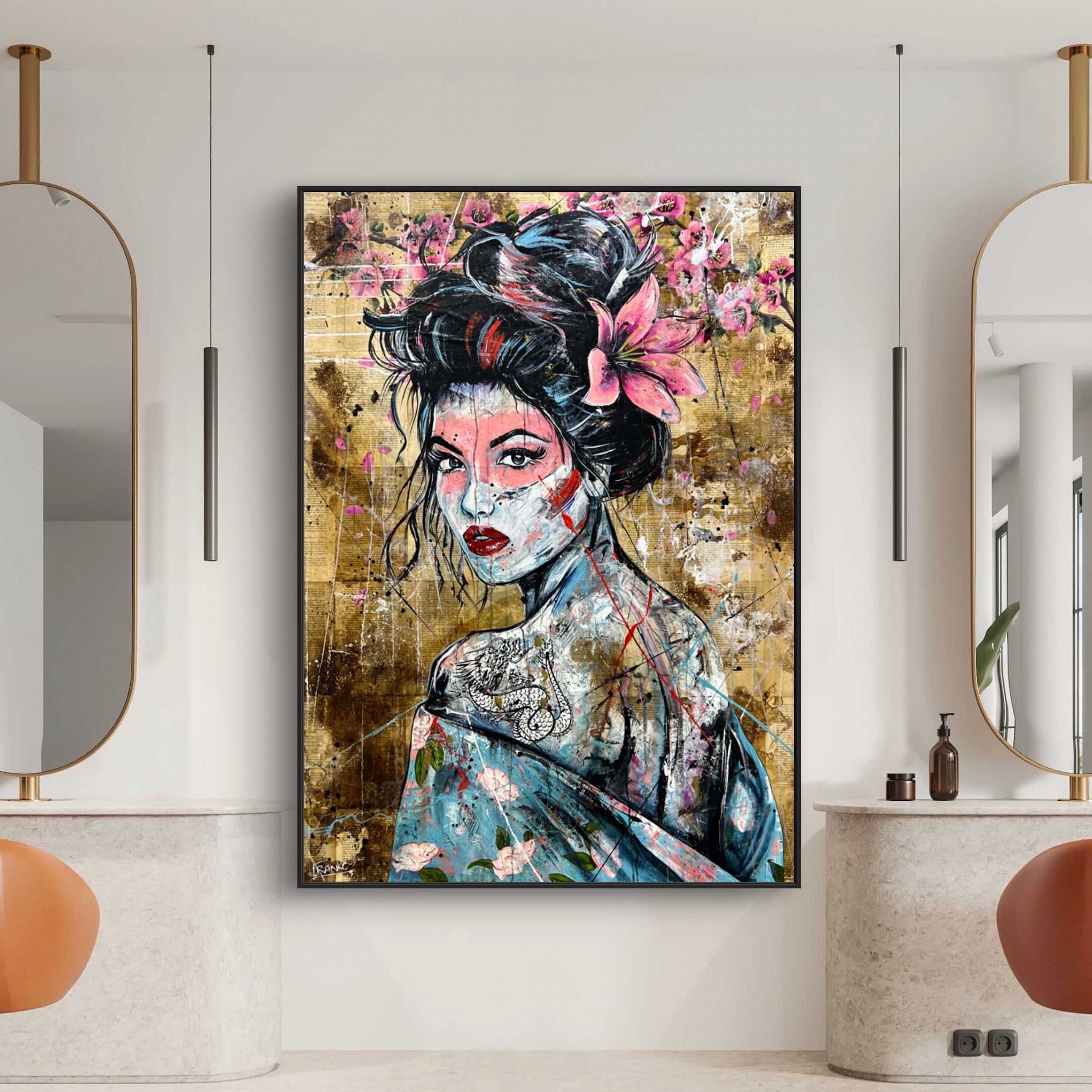 Katakana 140cm x 100cm Geisha Abstract Realism Book Club Painting (SOLD)-book club-[Franko_Artist]-[The_Block]-[Dream_Homes]-[ideas]- [Grand_Designs]-Franklin Art Studio