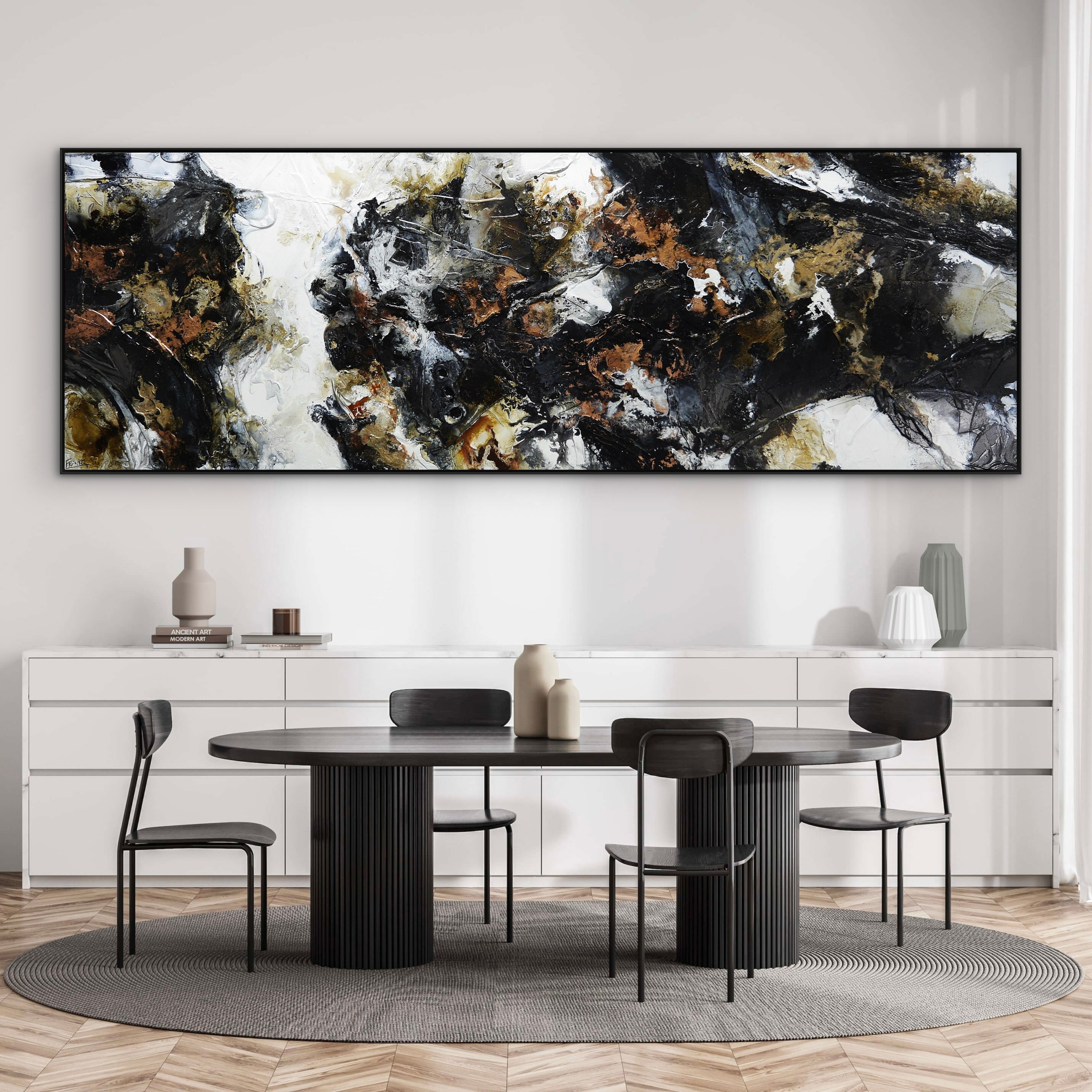 Black Theory 295cm x 100cm Black & Copper Textured Abstract Painting