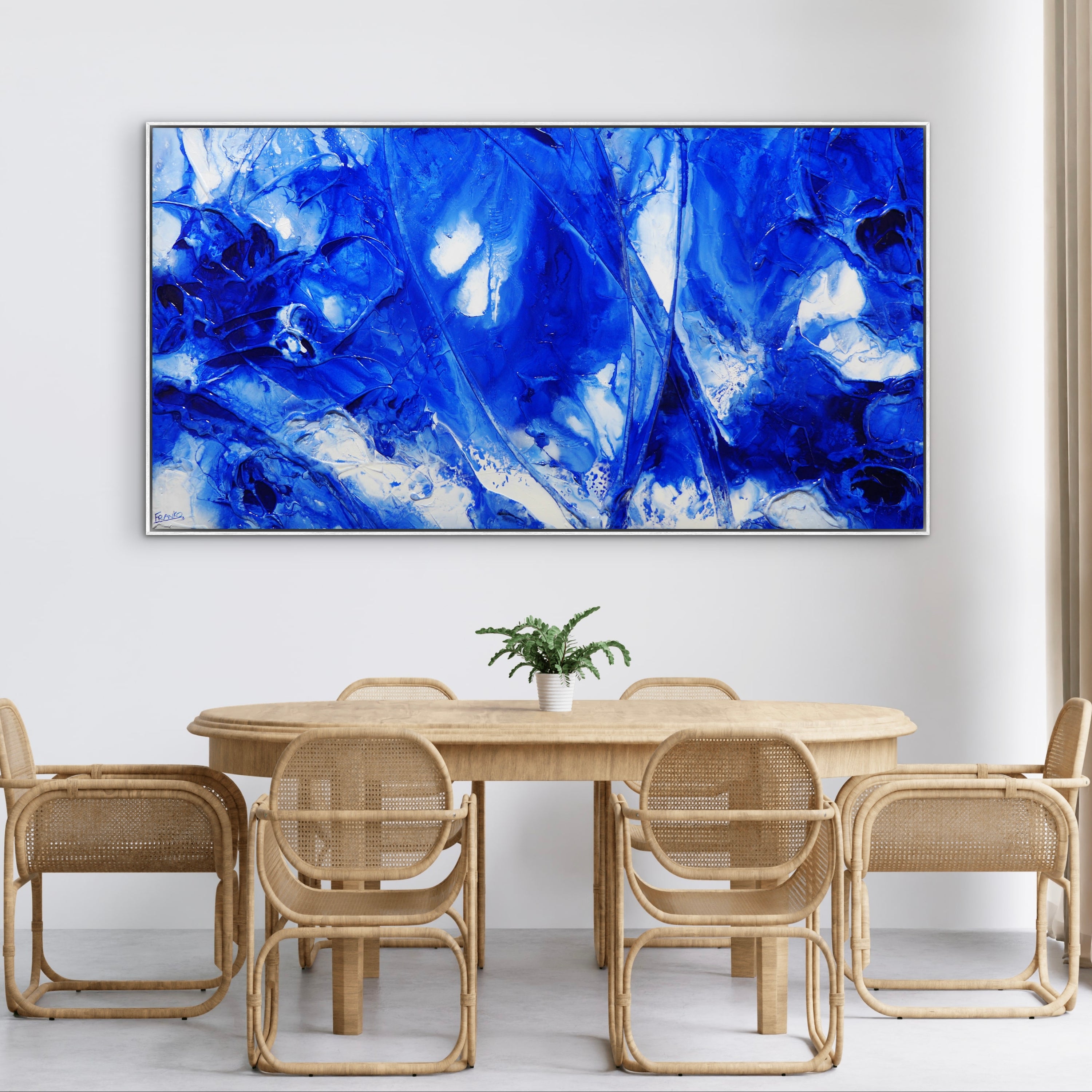 Precious 190cm x 100cm Blue White Ink Textured Abstract Painting