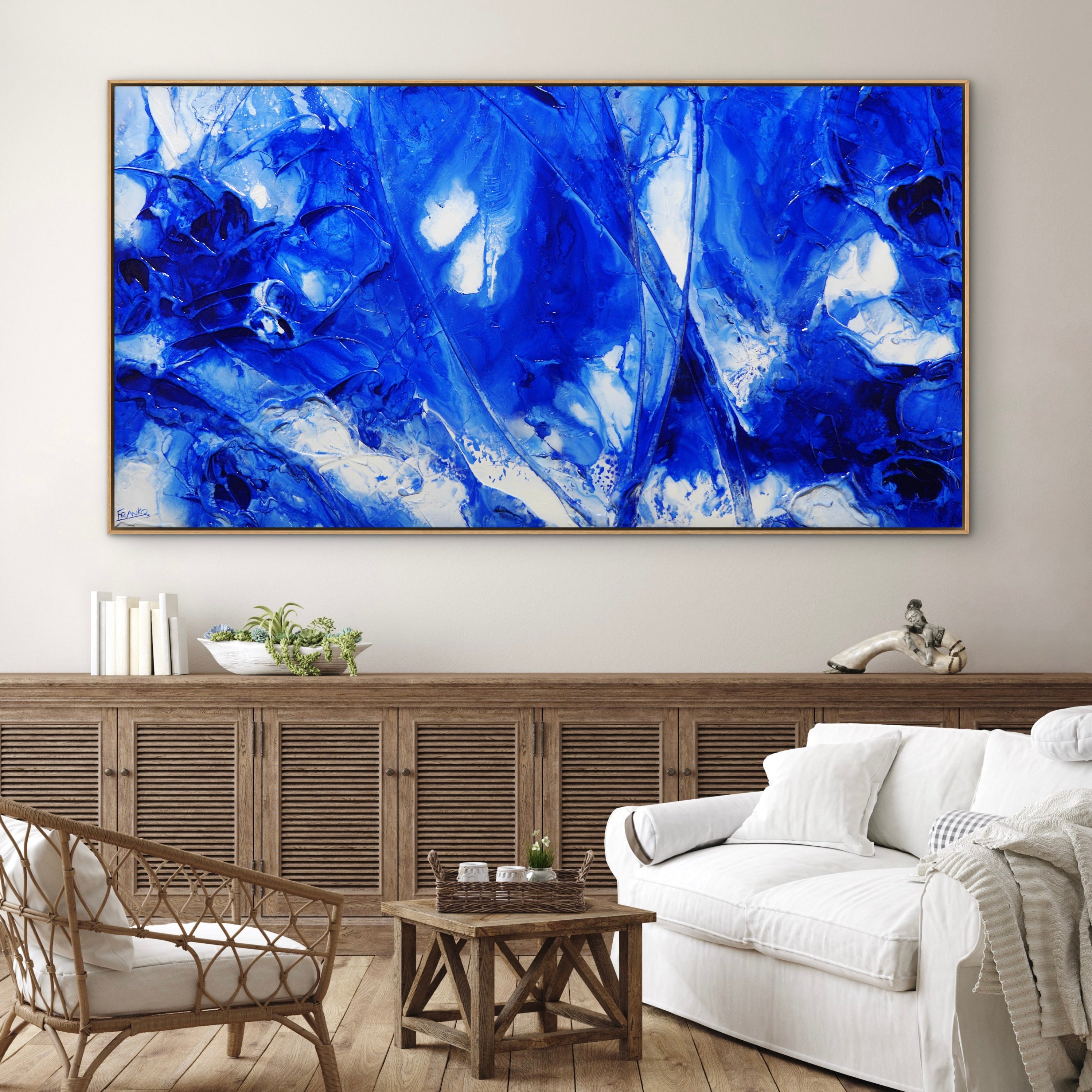 Precious 190cm x 100cm Blue White Ink Textured Abstract Painting