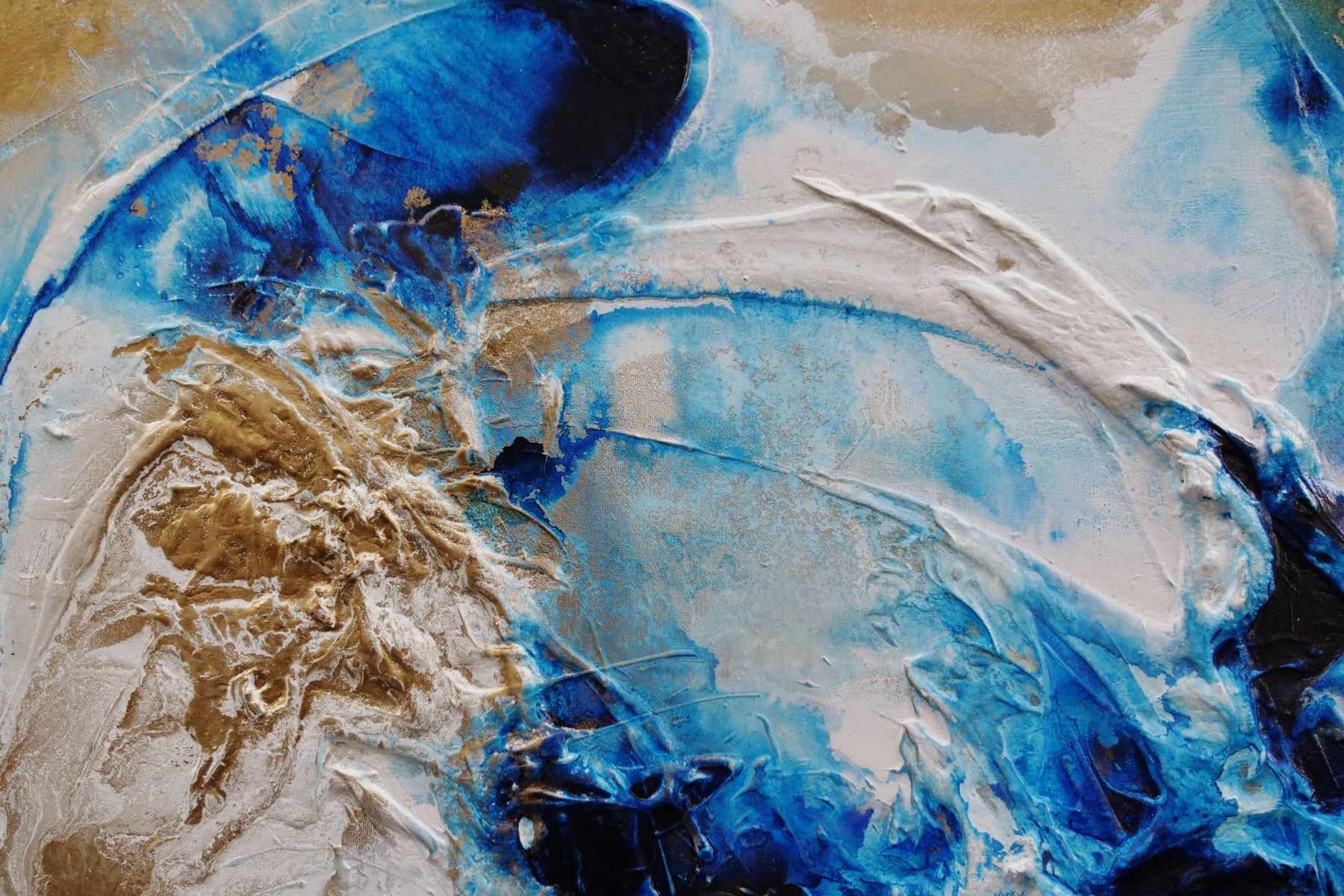 Ice Gold 120cm x 150cm White Blue Gold Textured Abstract Painting (SOLD)
