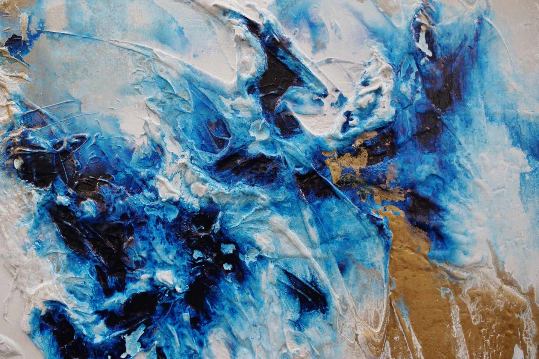 Ice Gold 120cm x 150cm White Blue Gold Textured Abstract Painting (SOLD)