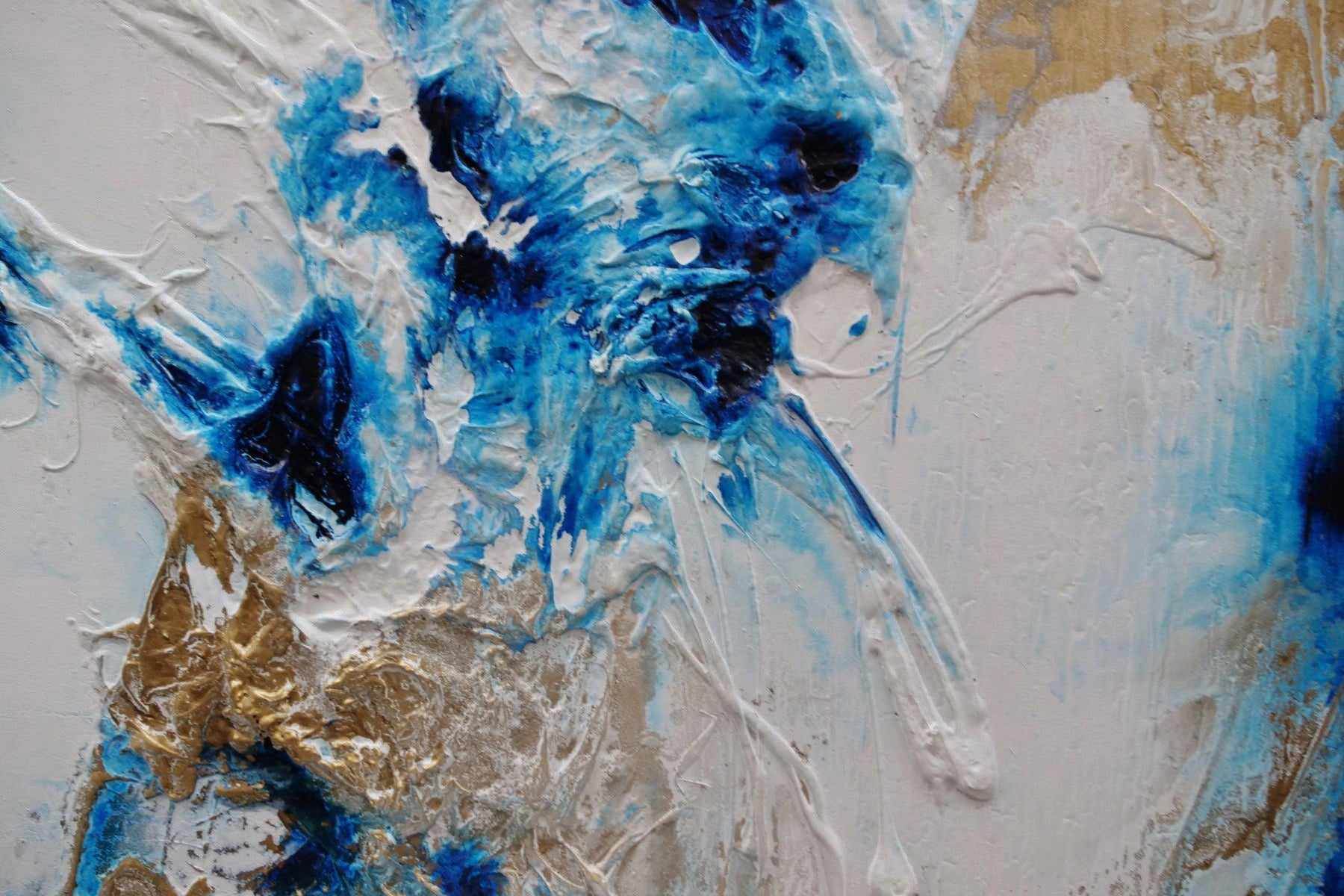 Ice Gold 120cm x 150cm White Blue Gold Textured Abstract Painting (SOLD)