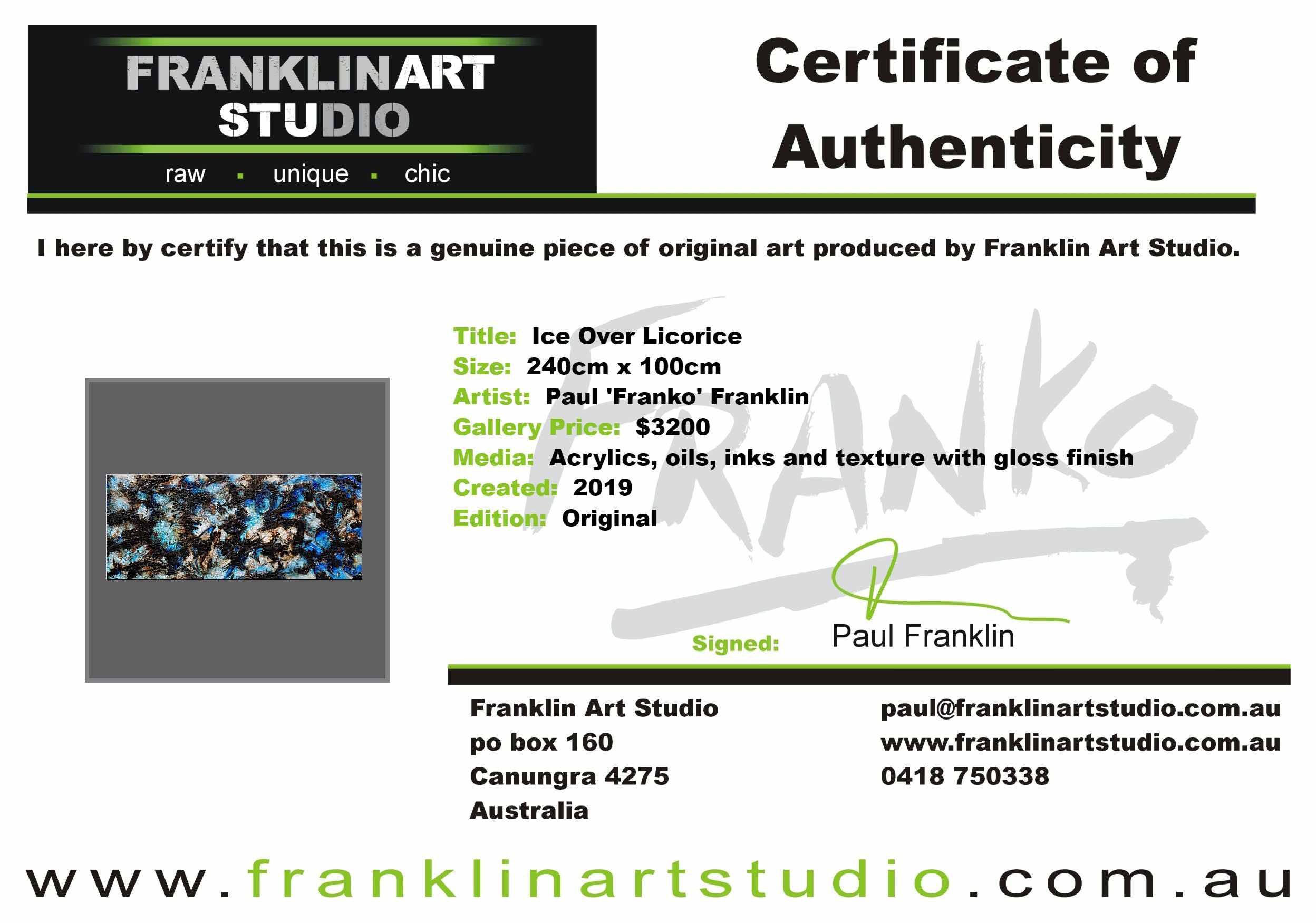 Ice Over Licorice 240cm x 100cm Blue Black Textured Abstract Painting (SOLD)-Abstract-[Franko_Artist]-[The_Block]-[Dream_Homes]-[ideas]-[Grand_Designs]-[Art_Lover]-Franklin Art Studio