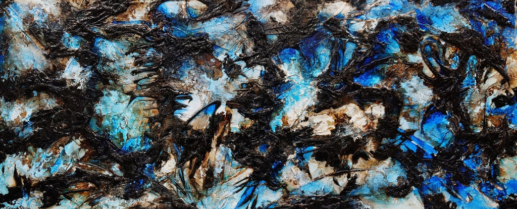 Ice Over Licorice 240cm x 100cm Blue Black Textured Abstract Painting (SOLD)-Abstract-[Franko_Artist]-[Australian_artist]-[Gold_Coast]-[Brisbane]-[modern]-[contemporary]-[original]-[Large_artwork]-Franklin Art Studio