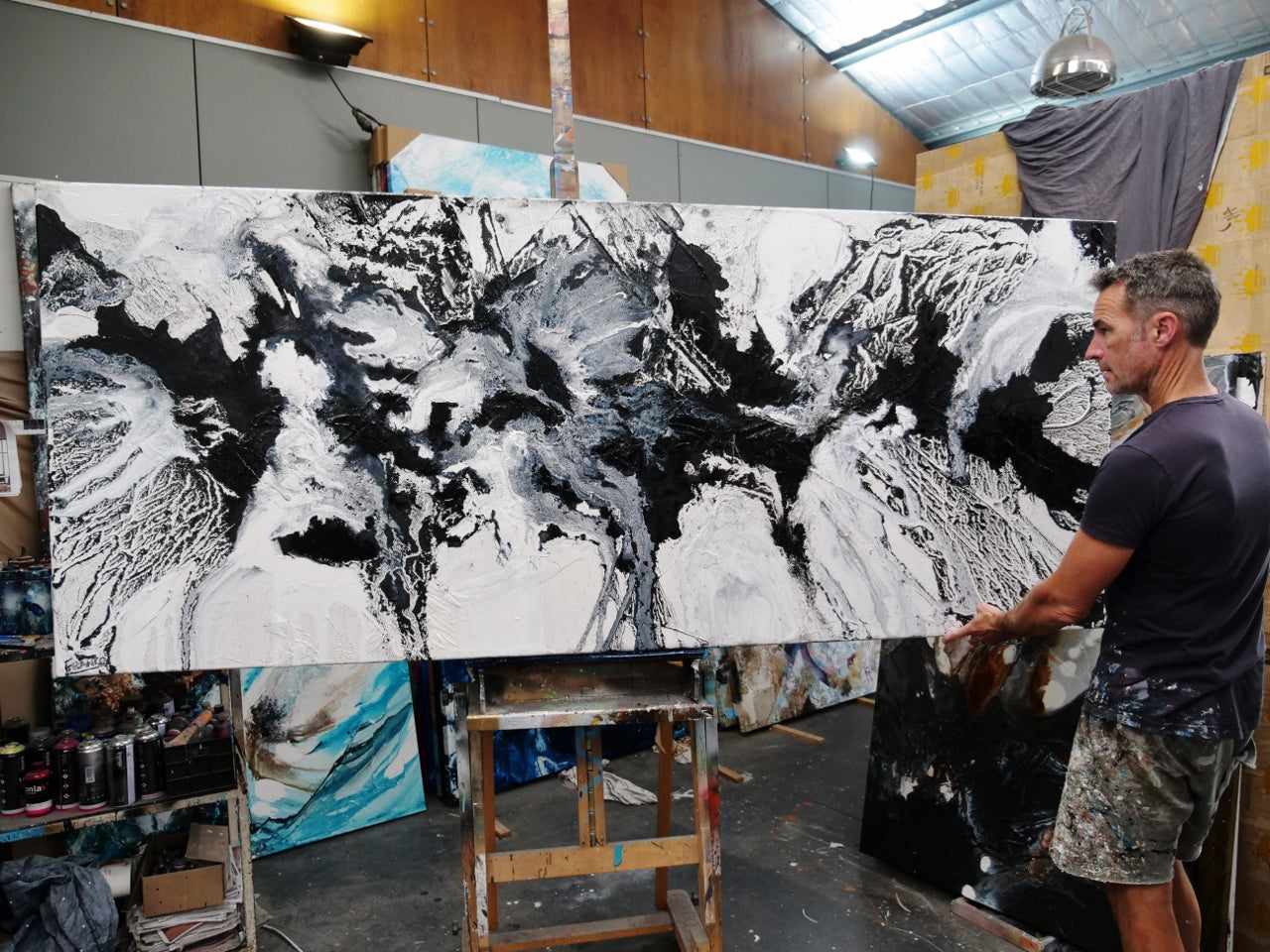 Iced Carbon 240cm x 100cm White Black Textured Abstract Painting (SOLD)-Abstract-[Franko_Artist]-[The_Block]-[Dream_Homes]-[ideas]- [Grand_Designs]-Franklin Art Studio