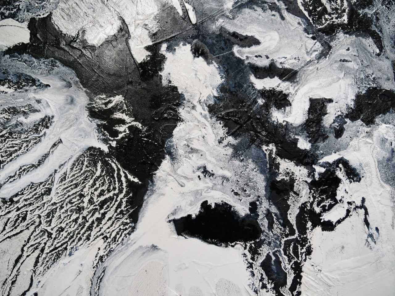 Iced Carbon 240cm x 100cm White Black Textured Abstract Painting (SOLD)
