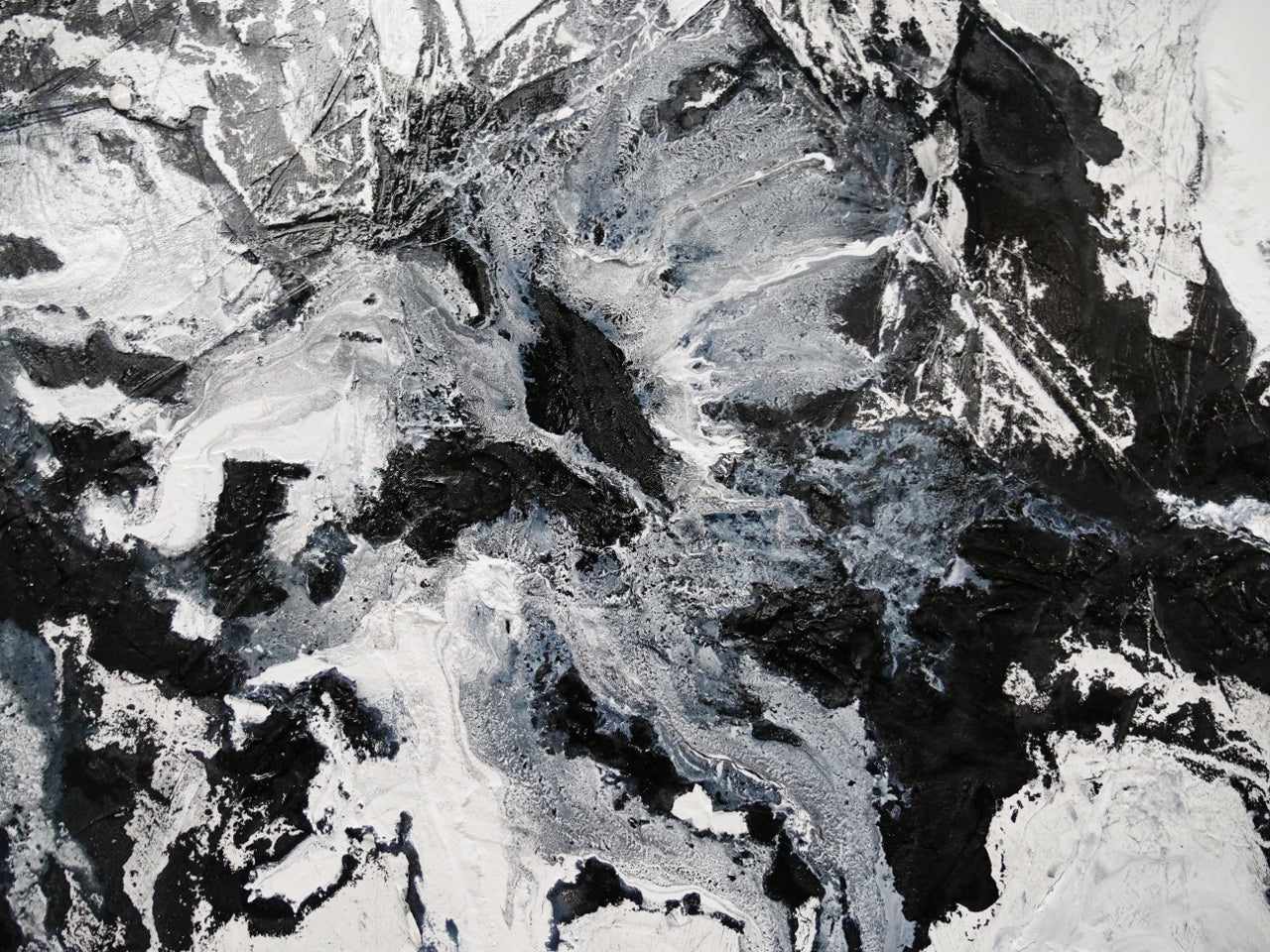 Iced Carbon 240cm x 100cm White Black Textured Abstract Painting (SOLD)