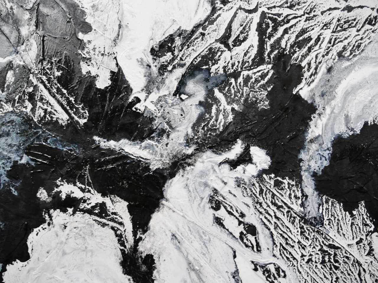 Iced Carbon 240cm x 100cm White Black Textured Abstract Painting (SOLD)