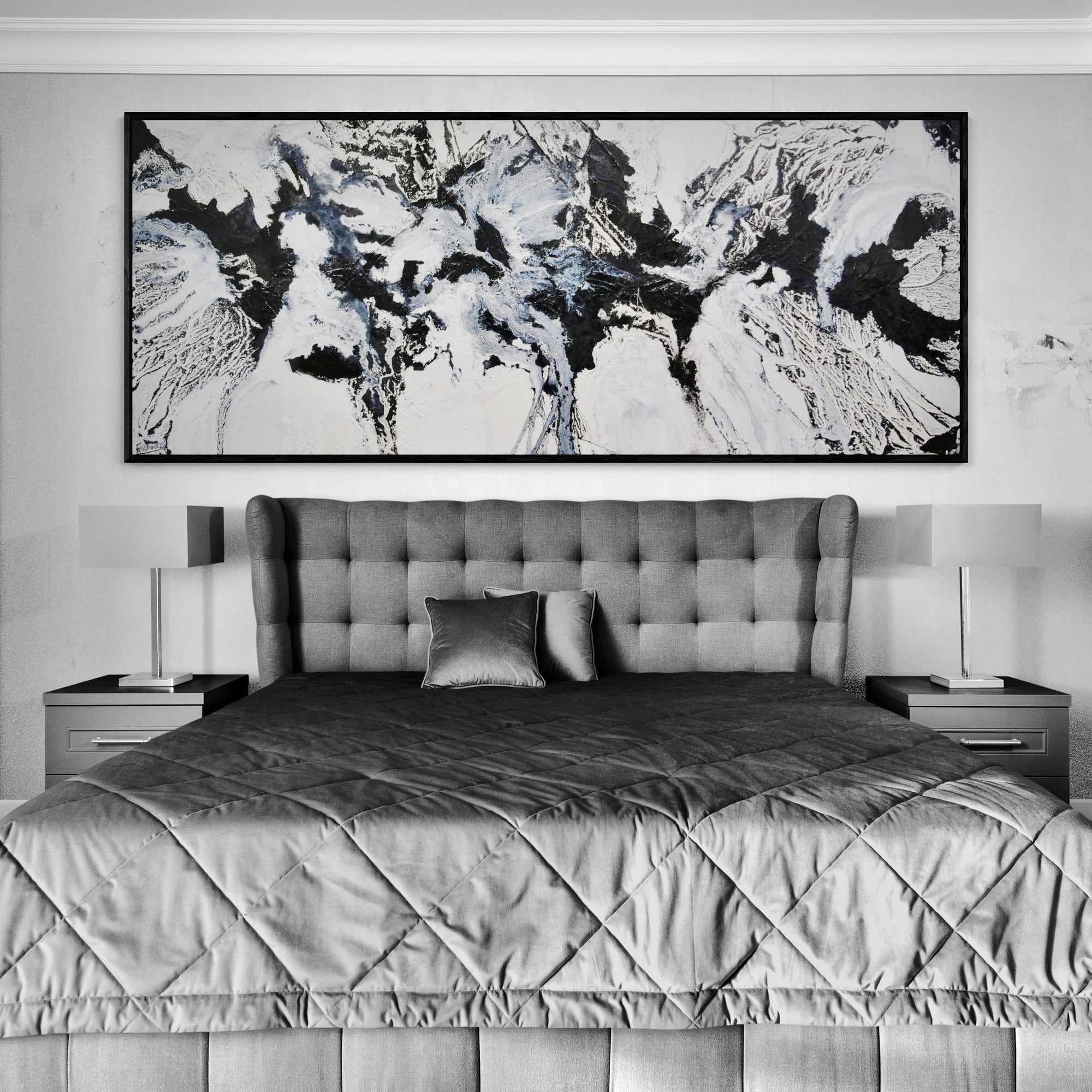 Iced Carbon 240cm x 100cm White Black Textured Abstract Painting (SOLD)-Abstract-[Franko_Artist]-[The_Block]-[Dream_Homes]-[ideas]-[Grand_Designs]-[Art_Lover]-Franklin Art Studio