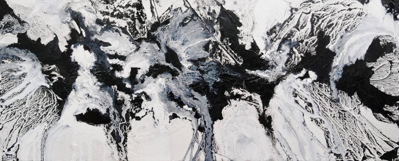 Iced Carbon 240cm x 100cm White Black Textured Abstract Painting (SOLD)-Abstract-[Franko_Artist]-[Australian_artist]-[Gold_Coast]-[Brisbane]-[modern]-[contemporary]-[original]-[Large_artwork]-Franklin Art Studio