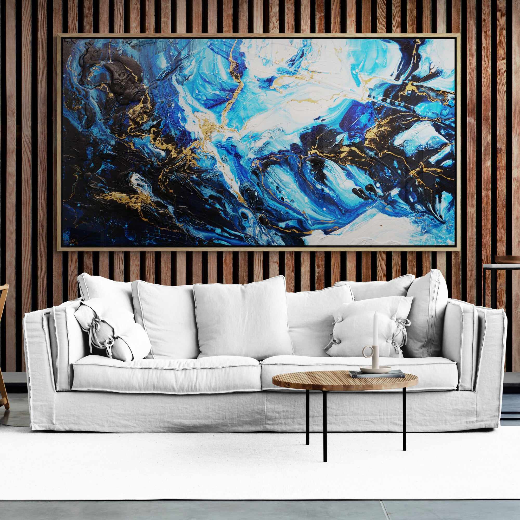 Iced Golden Sapphire 190cm x 100cm Blue White Gold Textured Abstract Painting (SOLD)-Abstract-[Franko]-[Australian]-[Popular]-[Best Selling]-Franklin Art Studio